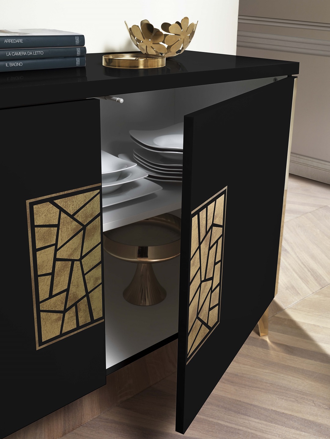 Sideboard Stella in Schwarz/Gold