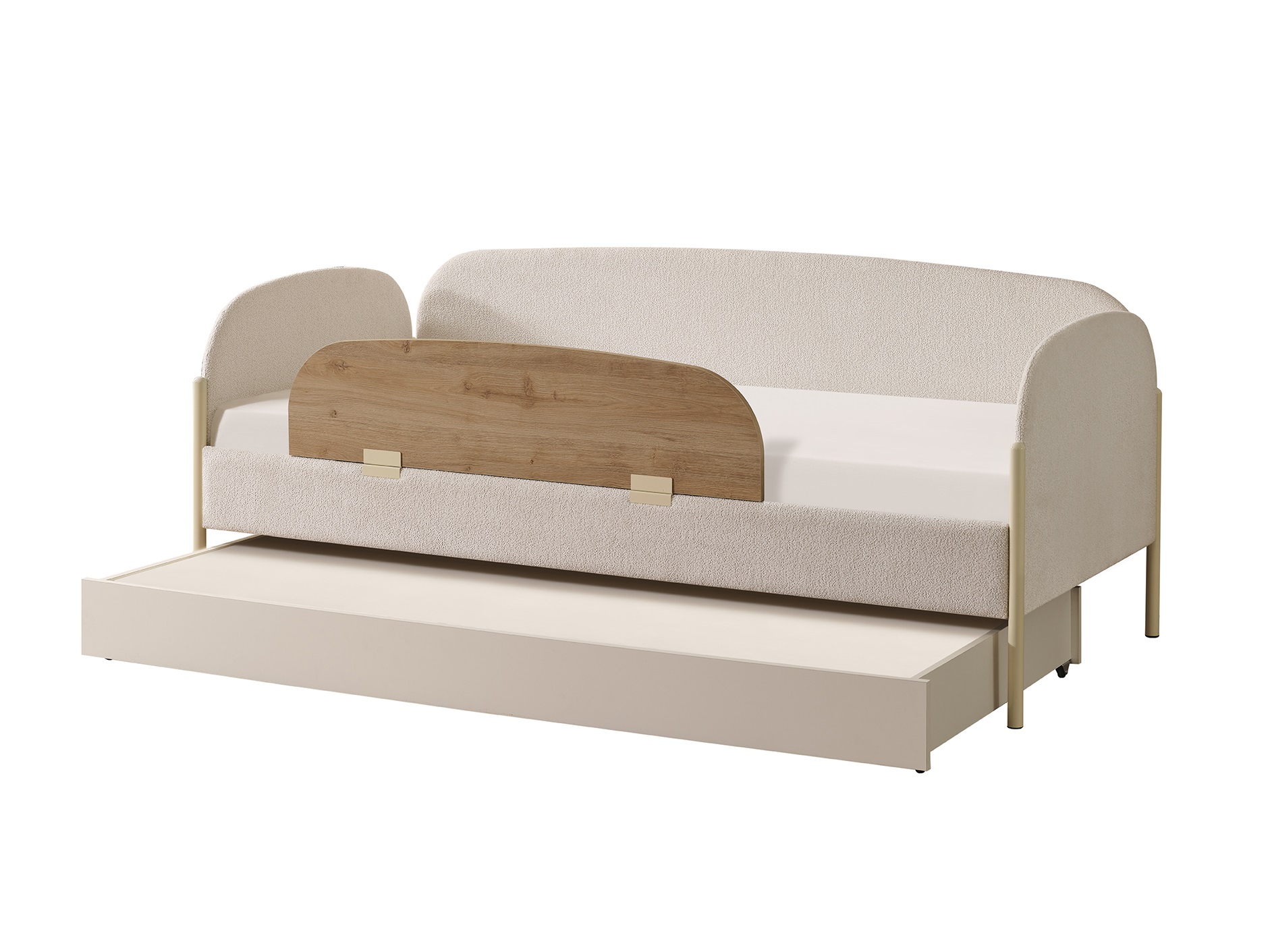 Tagesbett Classy 90 x 200 cm mit Bettkasten in Cremeweiß/Holzoptik