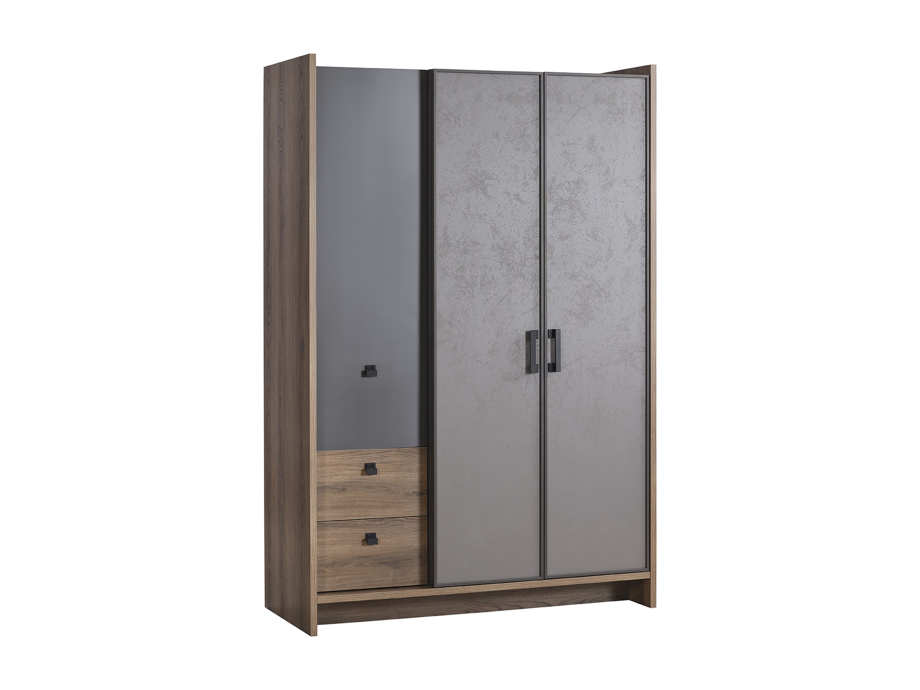 Kleiderschrank Craft 3-Türig in Anthrazit/Silbergrau/Holzoptik