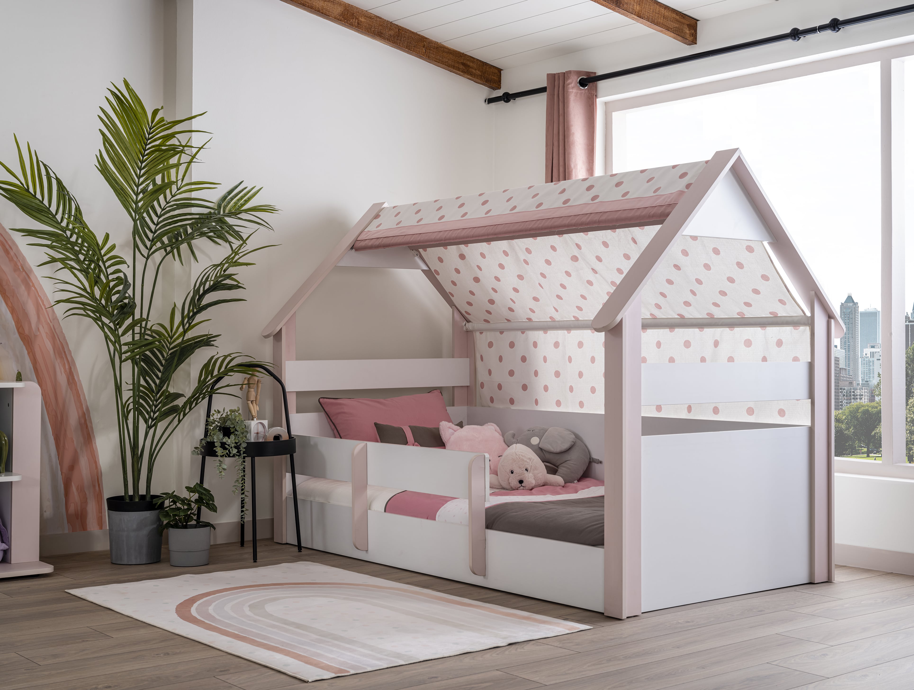 Hausbett Rainbow 100 x 200 cm in Weiß/Rosa