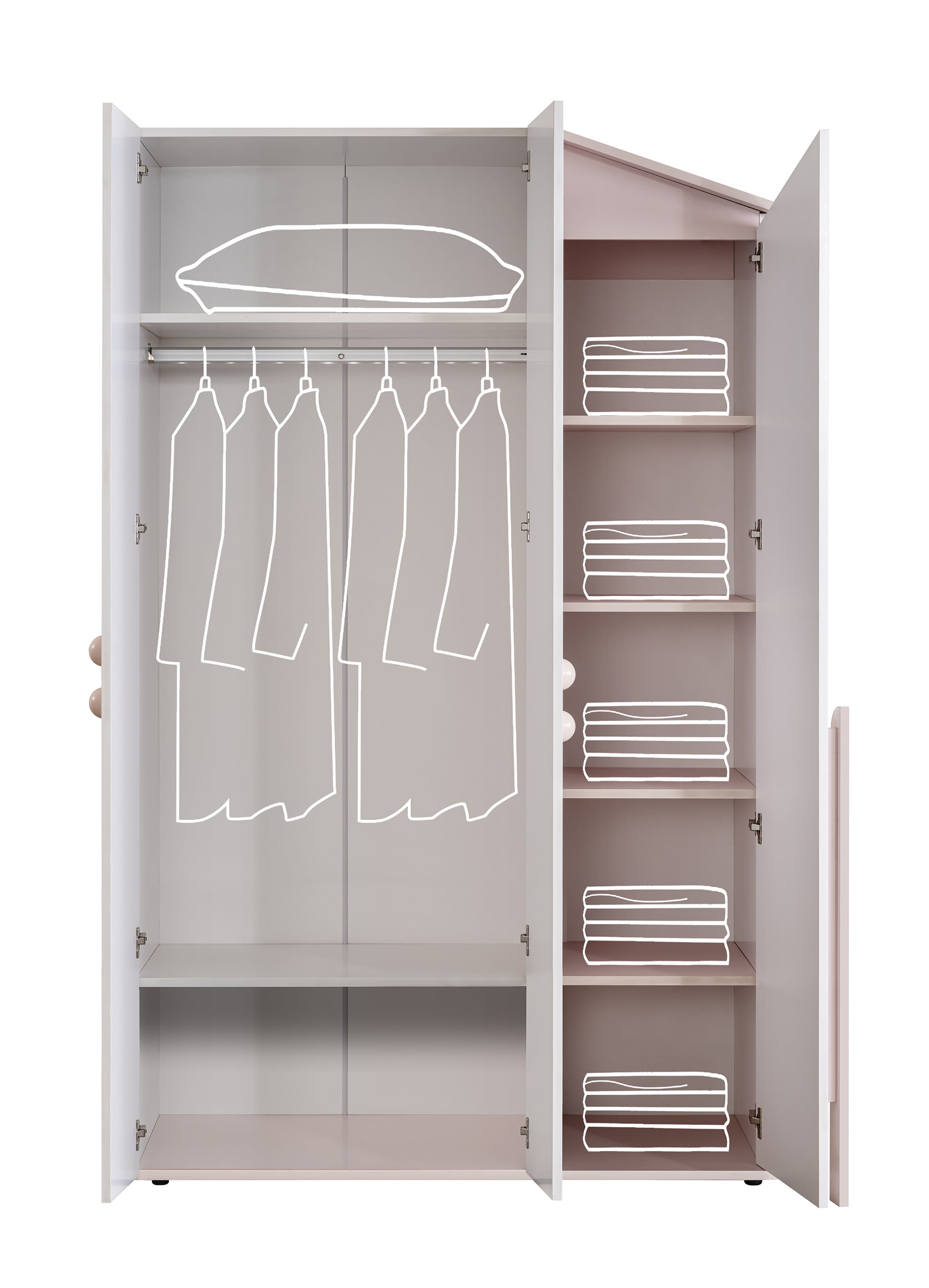 Kleiderschrank Rainbow 3-Türig in Weiß/Rosa
