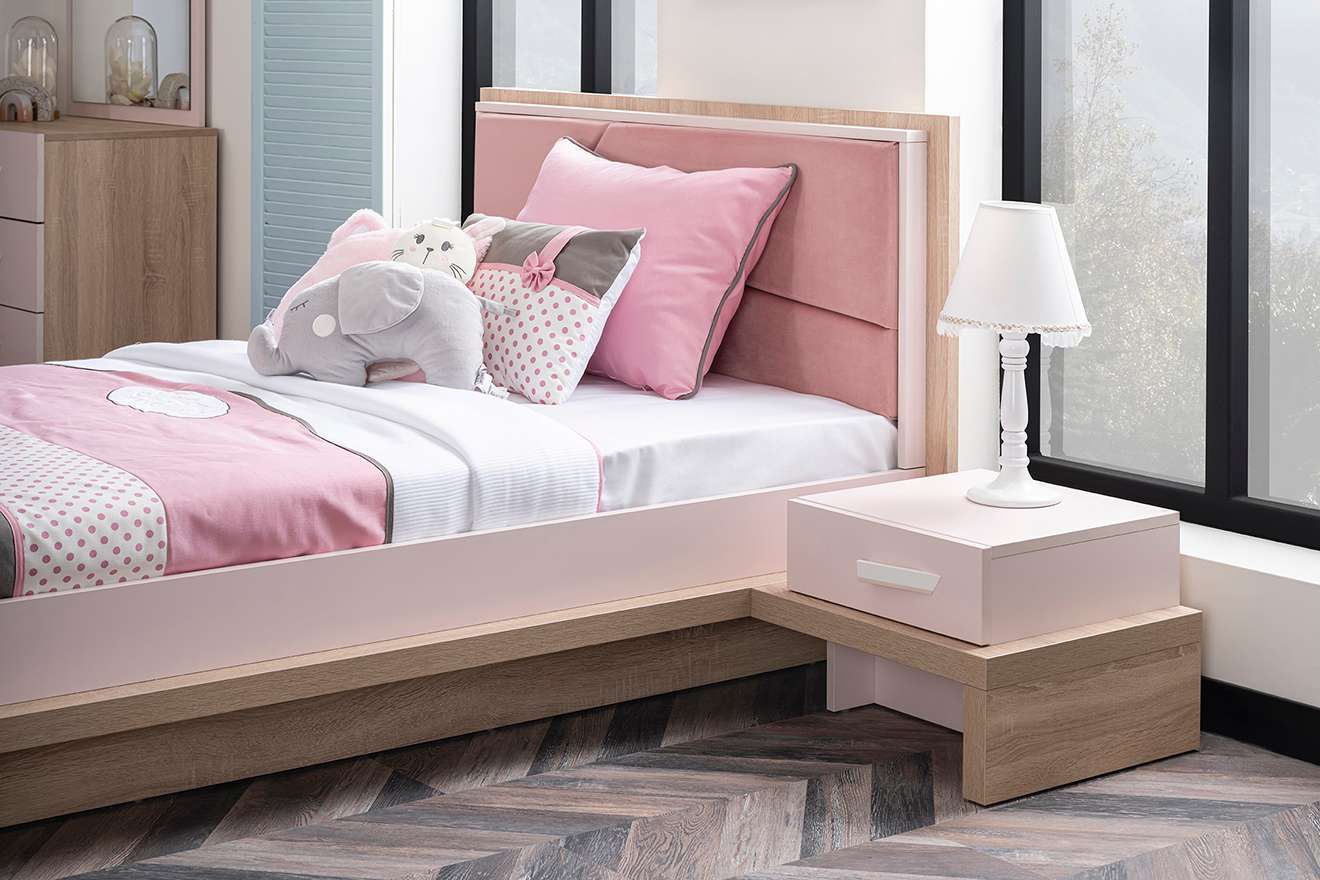Jugendzimmer-Set Angel 4-Teilig in Holzoptik/Pink