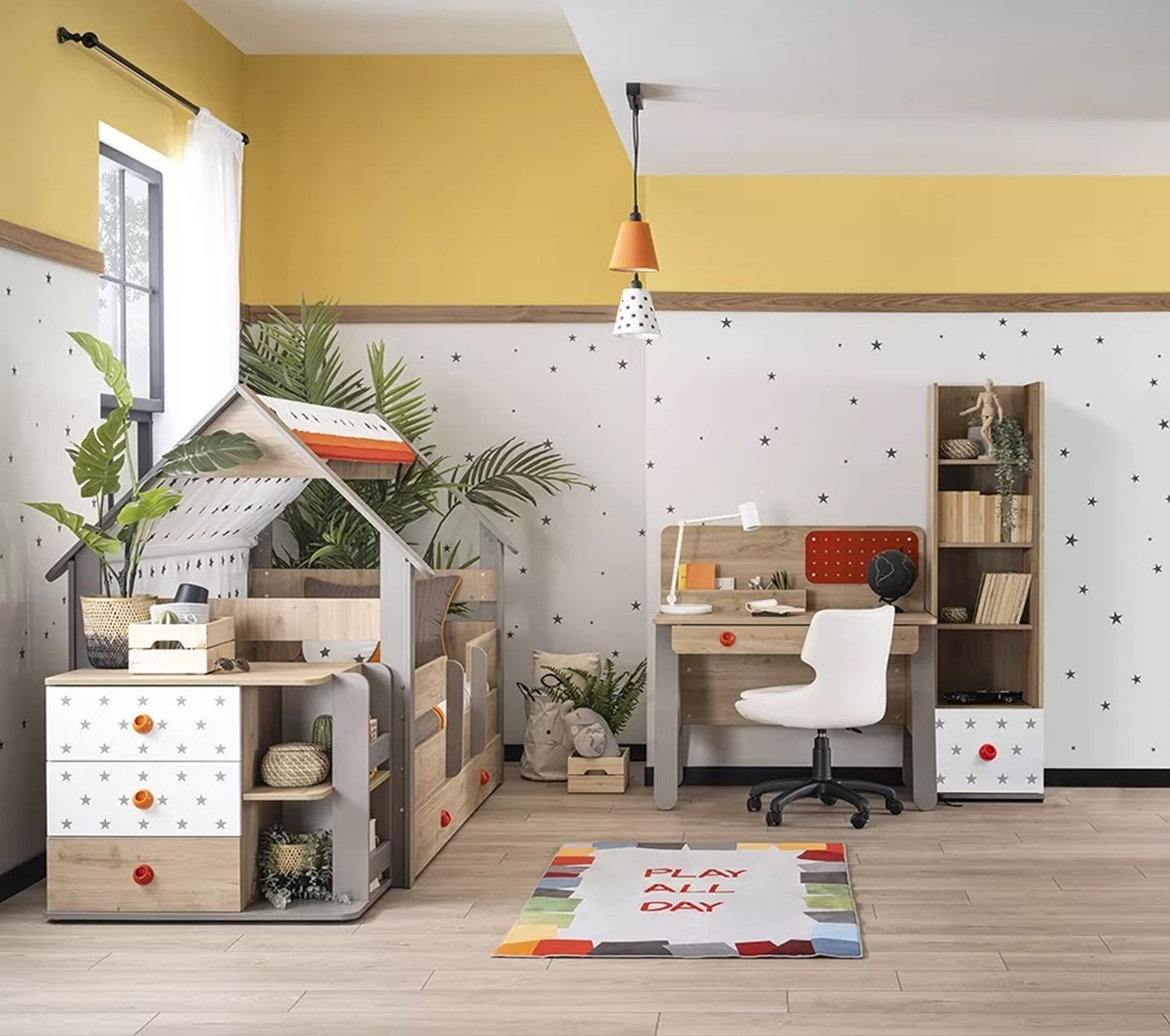 Kinderzimmer-Set Stars in Holzoptik/Braun 5-Teilig