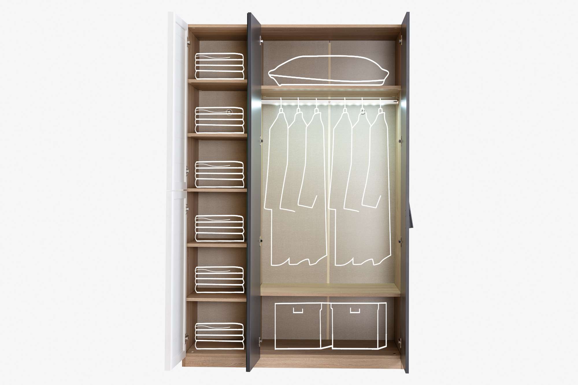 Kleiderschrank New City 3-Türig in Holzoptik/Weiß/Schwarz