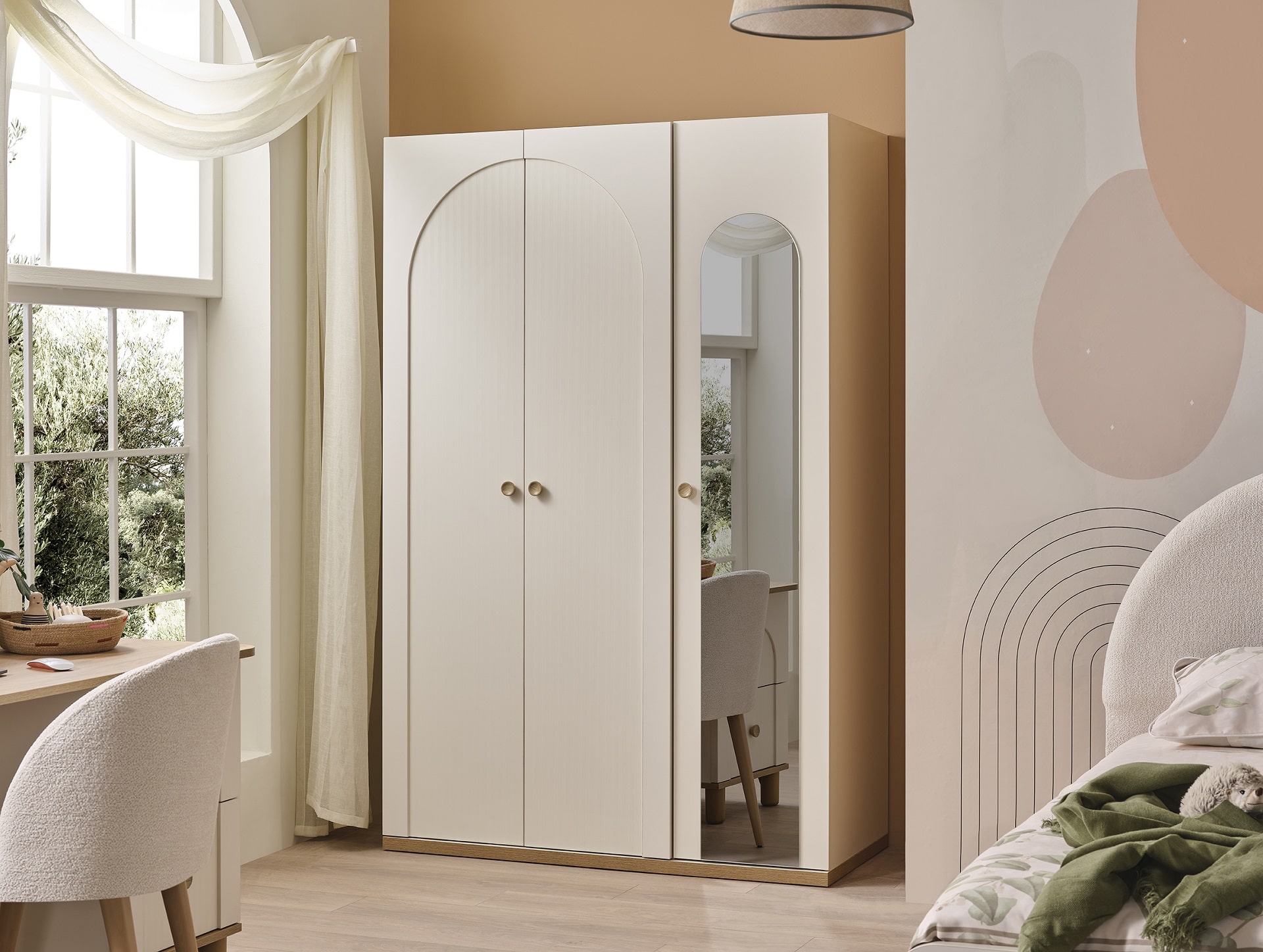 Kleiderschrank Classy 3-Türig in Cremeweiß/Holzoptik
