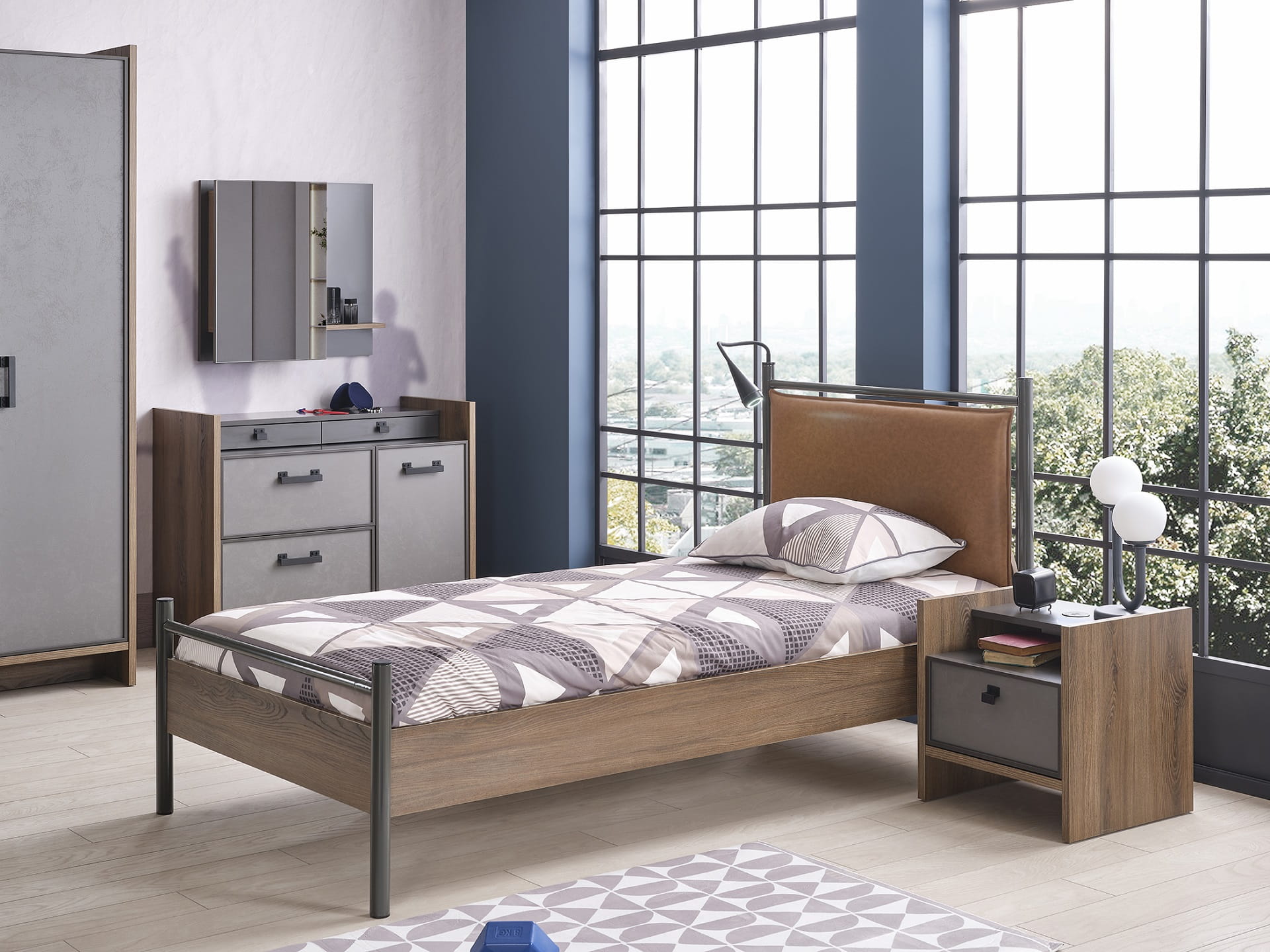 Einzelbett Craft in Anthrazit/Holzoptik