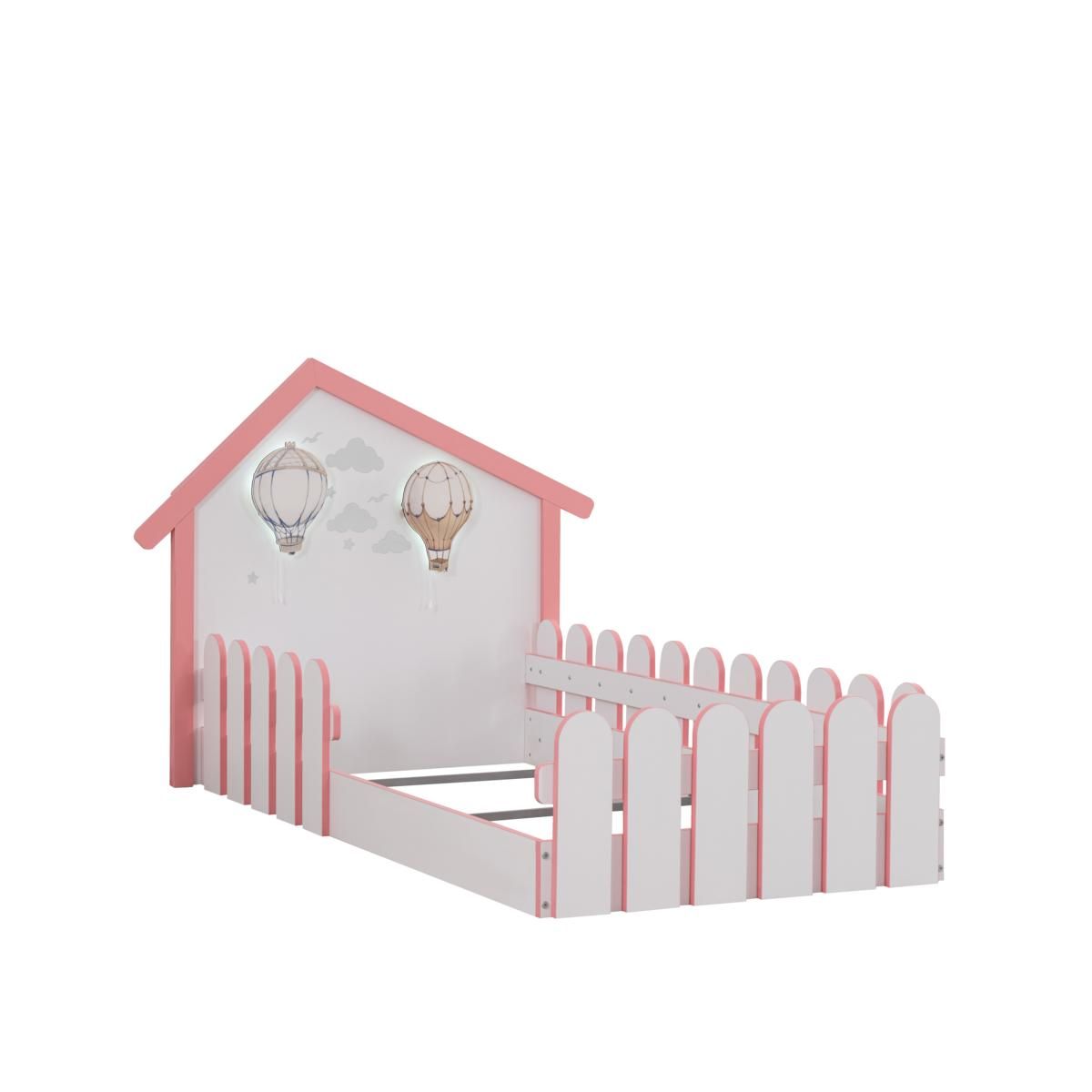 Montessori Kinderbett Garden mit Leuchten 90x190 cm in Weiss/Pink