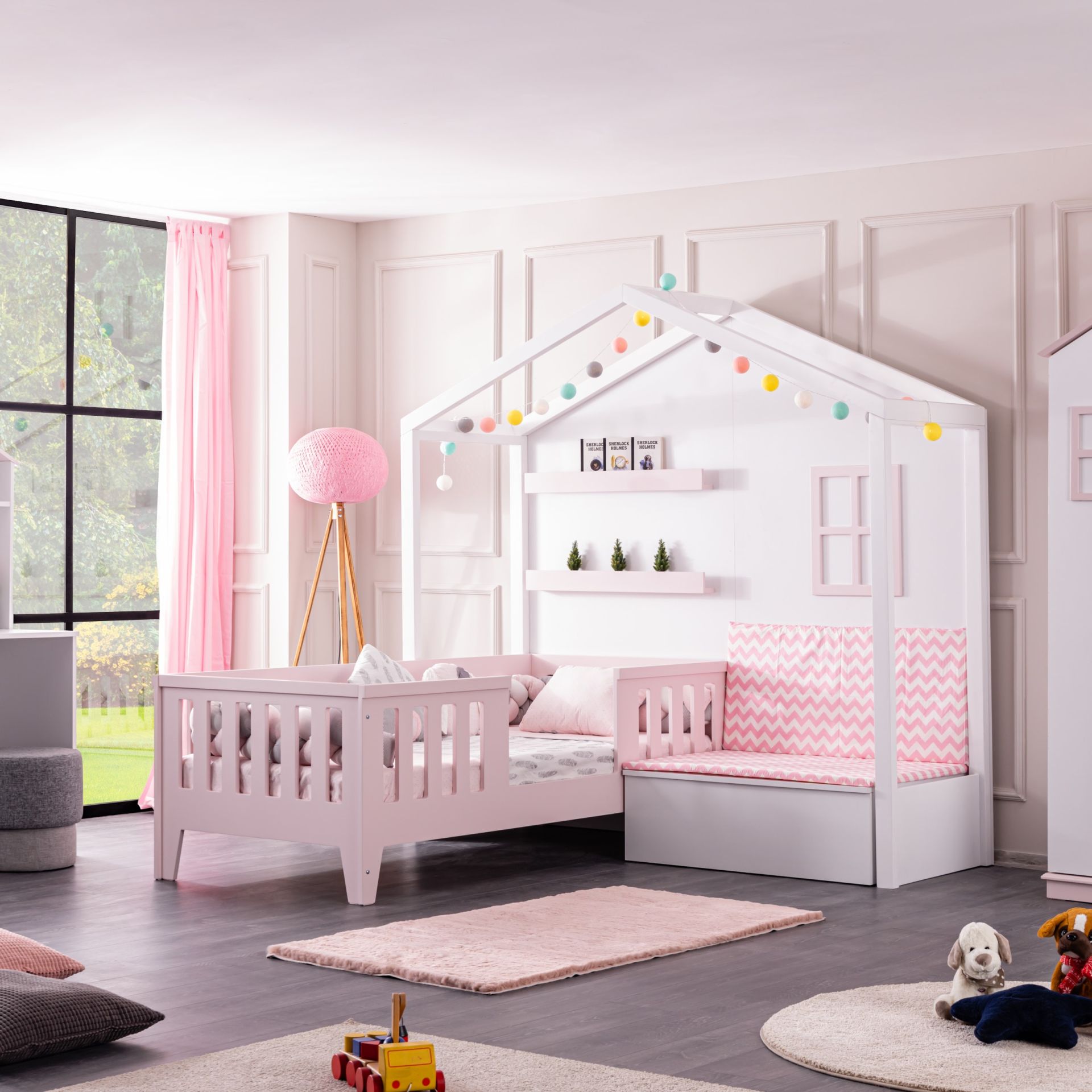 Kinderbett mit Hauswand Cesme Pink