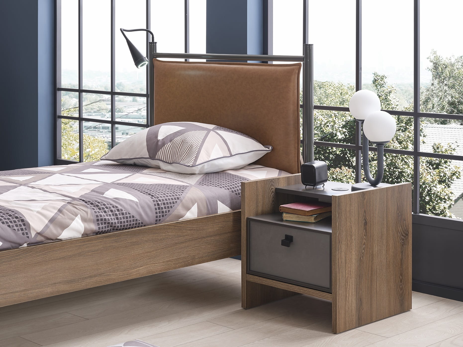 Einzelbett Craft in Anthrazit/Holzoptik