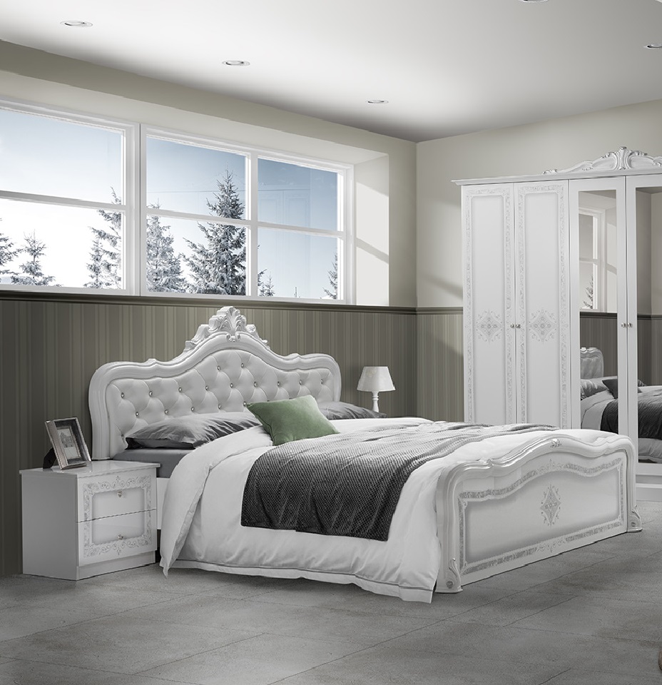 Barock Bettanlage Leana 3-Teilig in Weiß/Silber