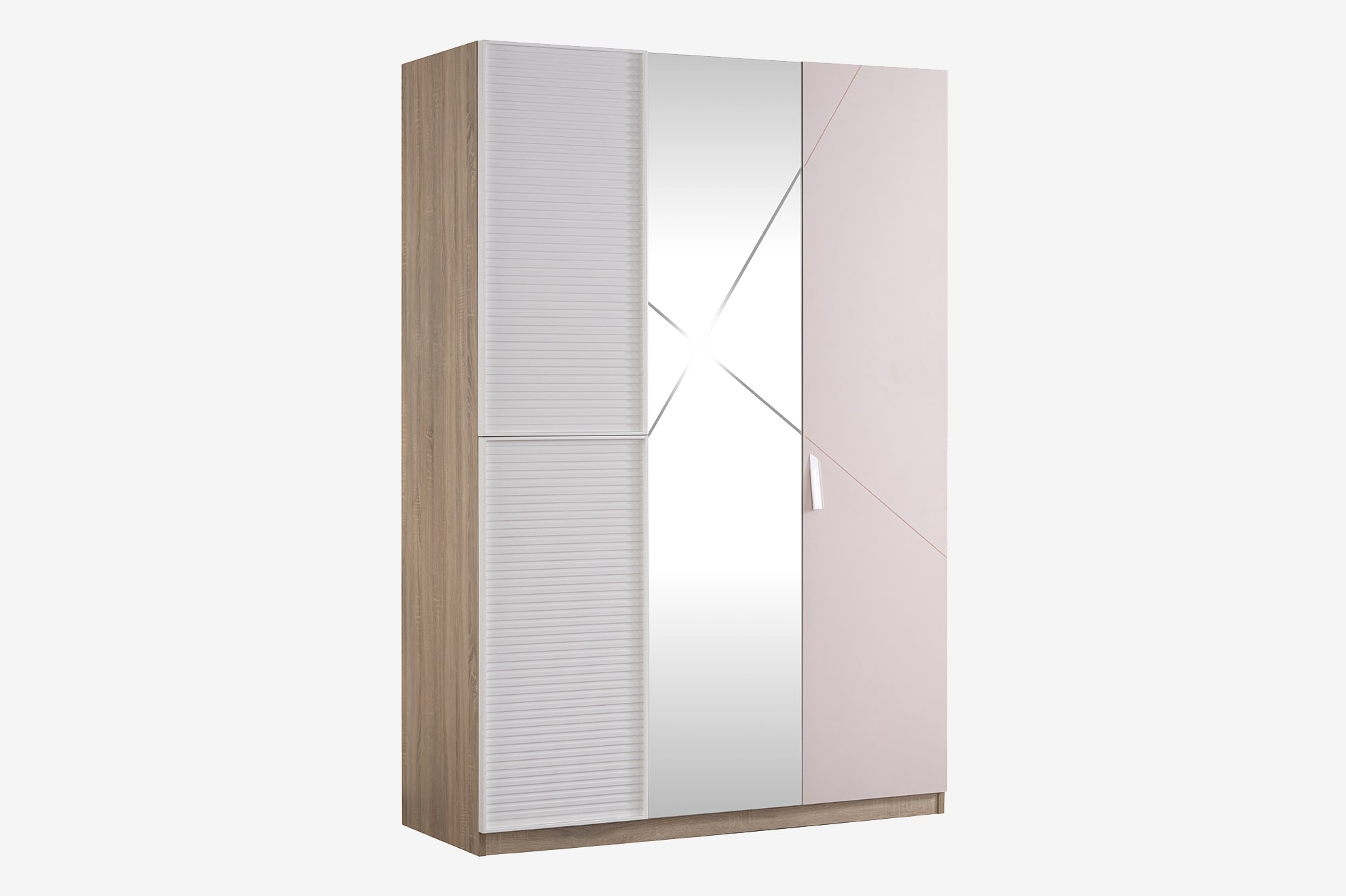 Kleiderschrank Angel 3-Türig in Holzoptik/Weiß/Pink