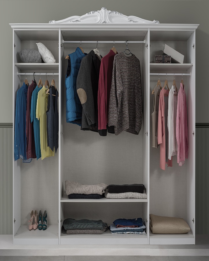 Barock Schlafzimmer-Set Leana 6-Teilig in Weiß/Silber