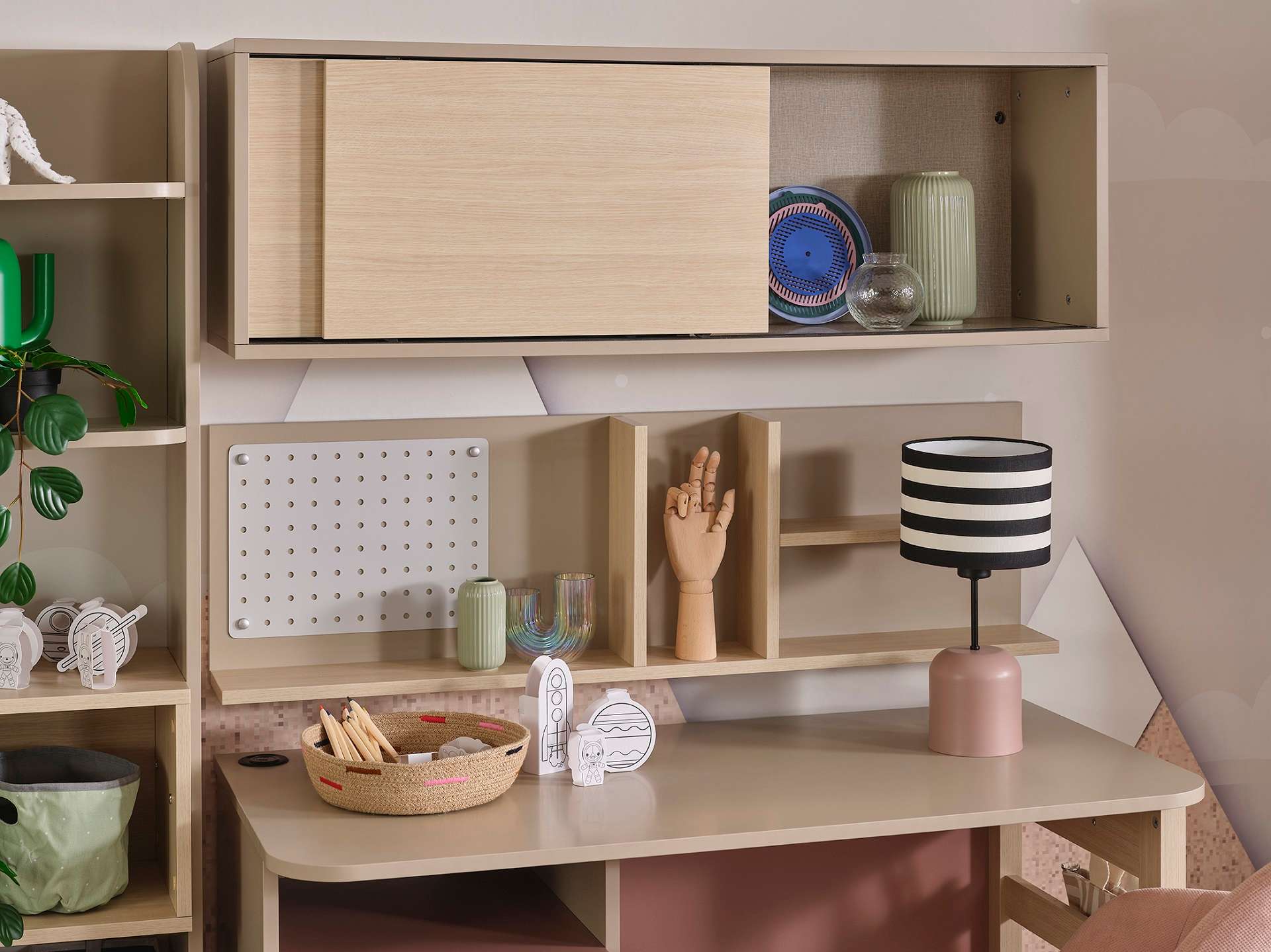 Schreibtisch-Set Rosie 4-Teilig in Rosa/Beige