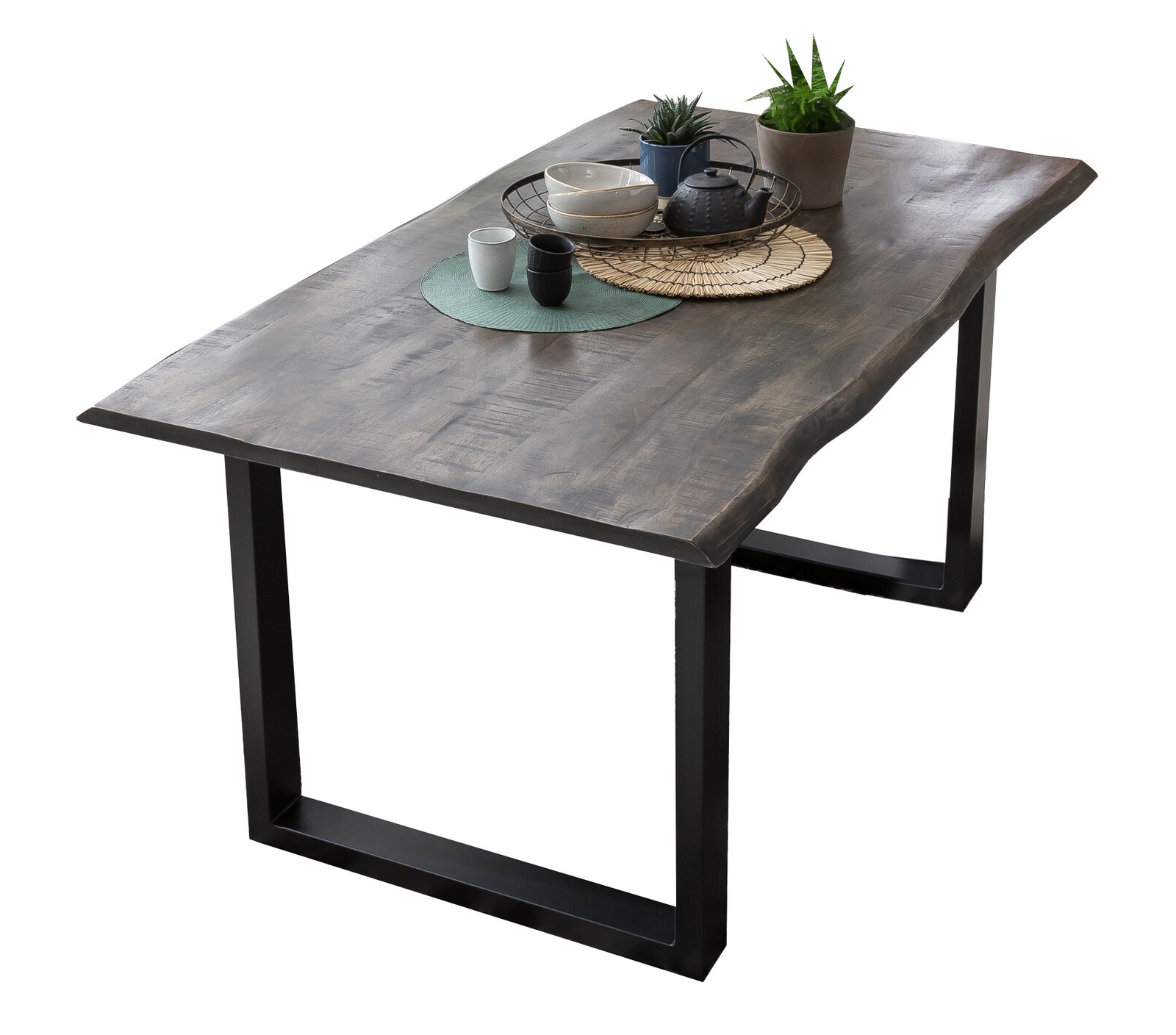 Baumkante-Esstisch TABLES & CO 160 x 85 cm Mango grau sägerau