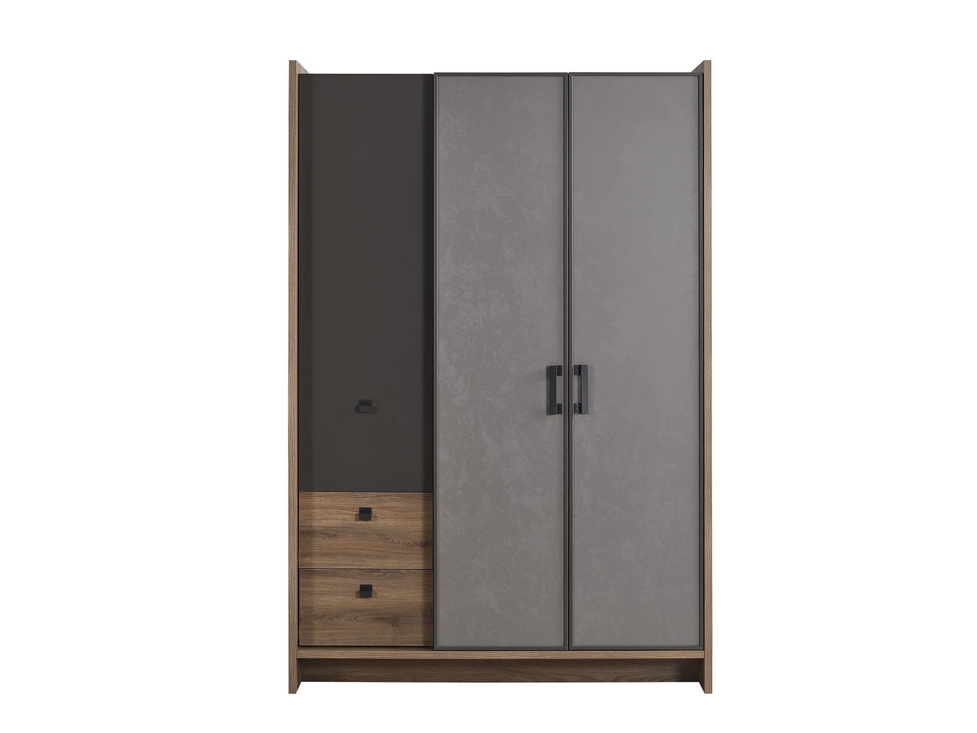 Kleiderschrank Craft 3-Türig in Anthrazit/Silbergrau/Holzoptik