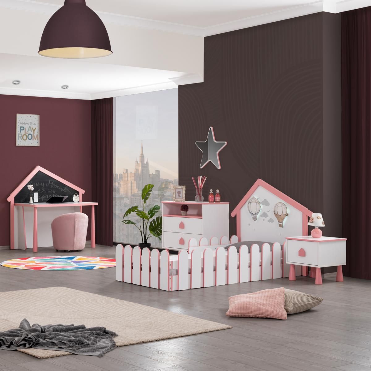 Wäschekommode Garden mit 2 Schubladen in Weiss/Pink