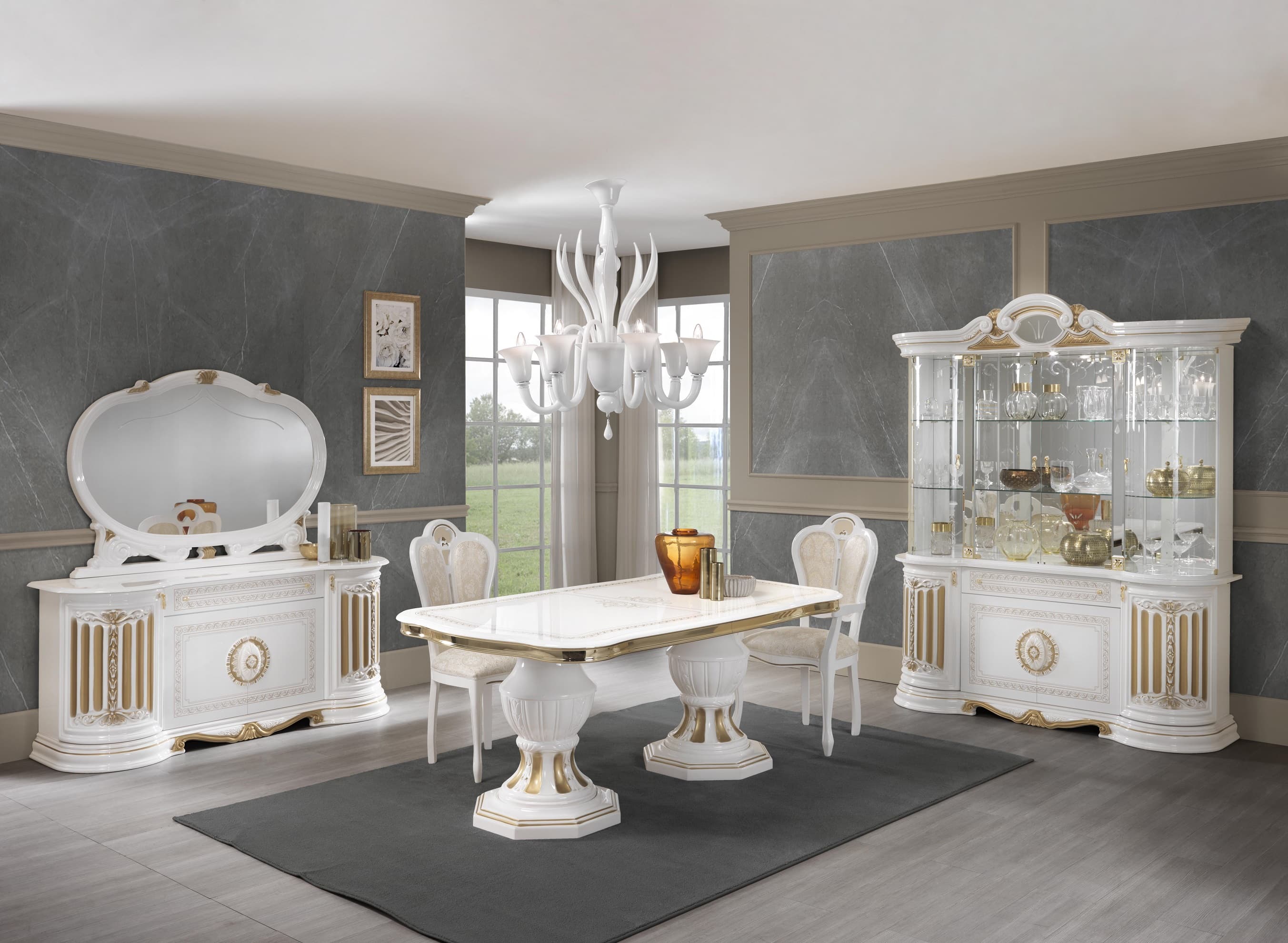 Barock Esszimmer Bella in Weiß/Gold