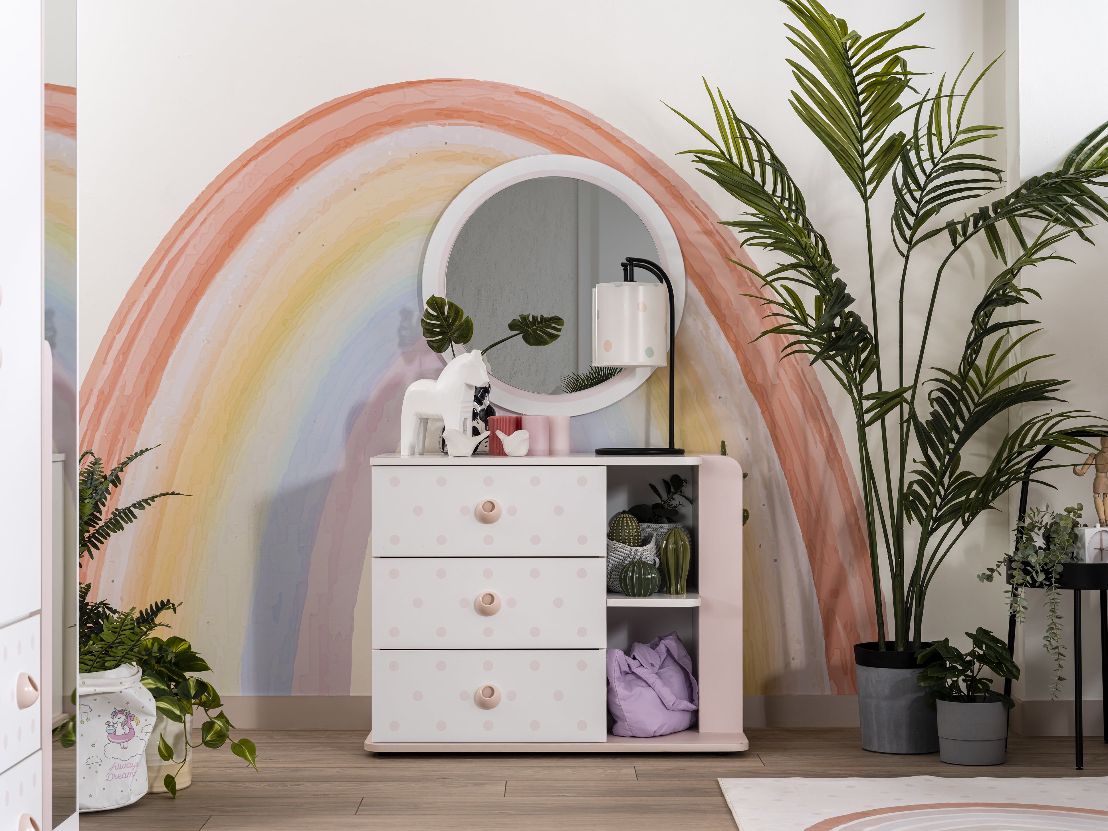 Kommode Rainbow mit 3 Schubladen in Weiß/Rosa