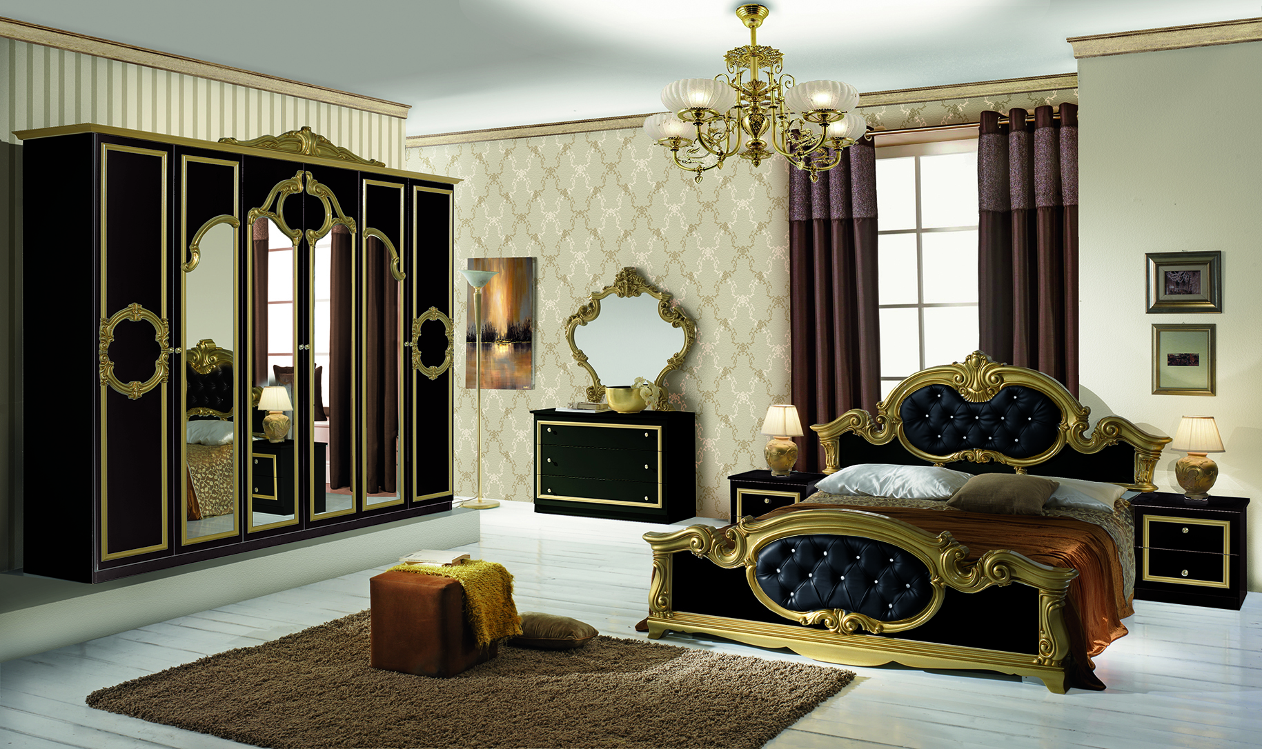 Barock Schlafzimmer Barokko in Schwarz-Gold