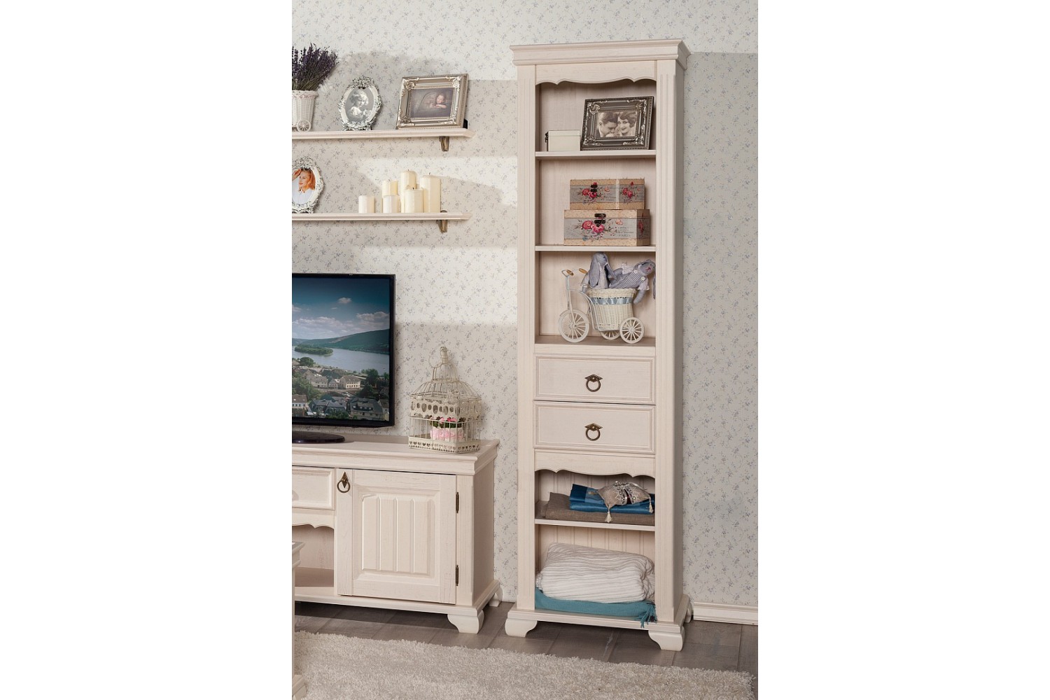 Bücherschrank Amelie Landhausstil inkl. 2-Schubladen