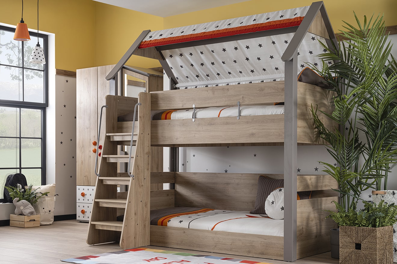 Etagenbett Stars 100 x 200 cm in Holzoptik/Braun