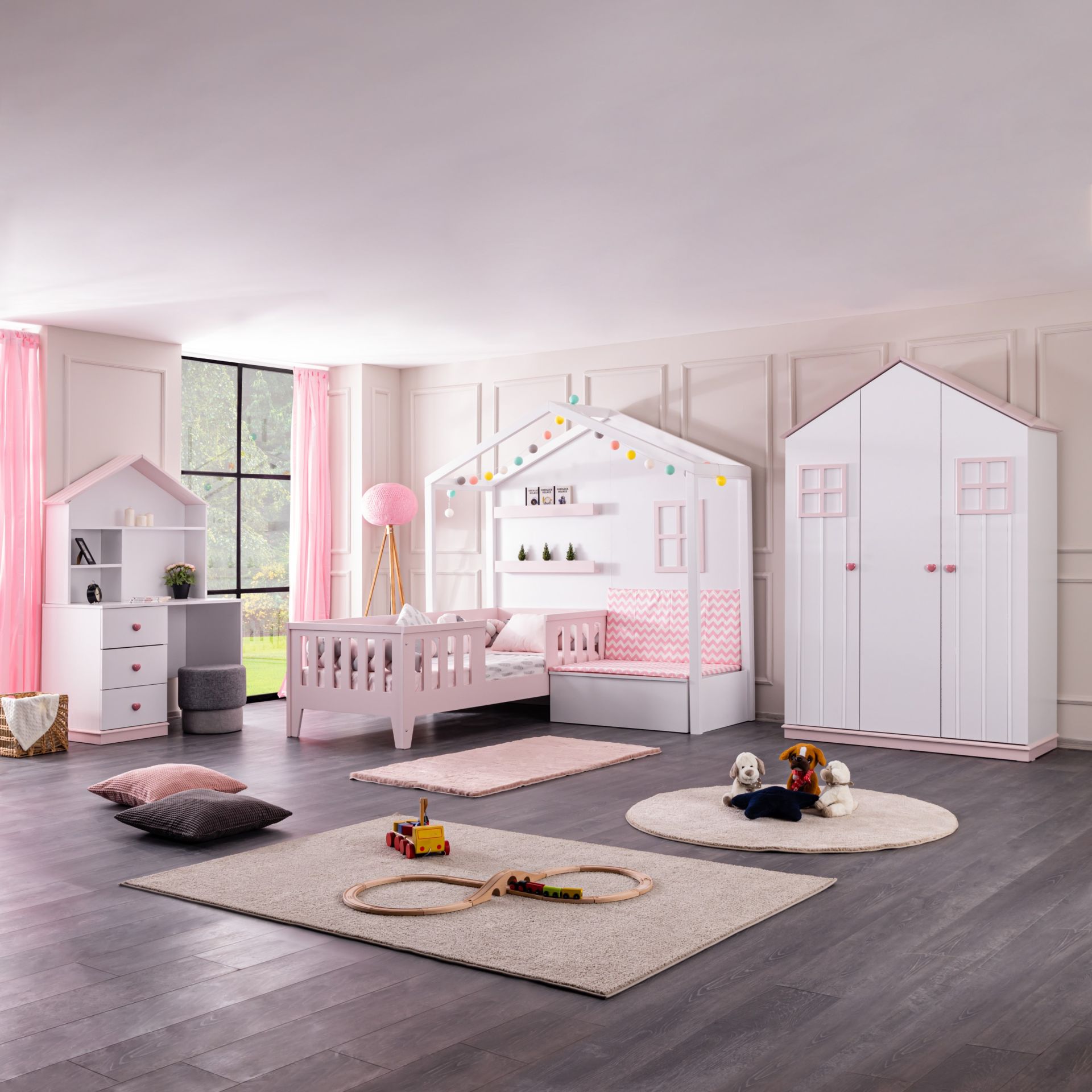 Kinderbett mit Hauswand Cesme Pink