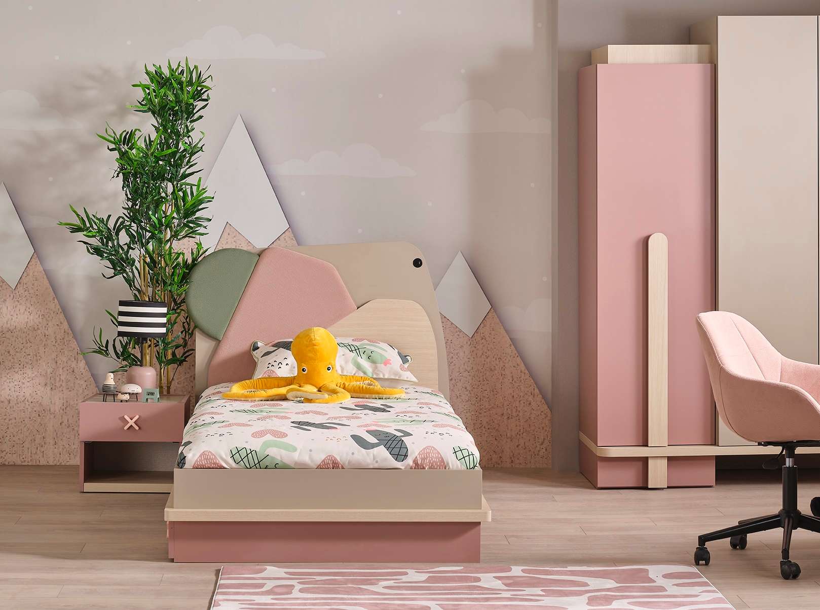 Einzelbett Rosie in Rosa/Beige