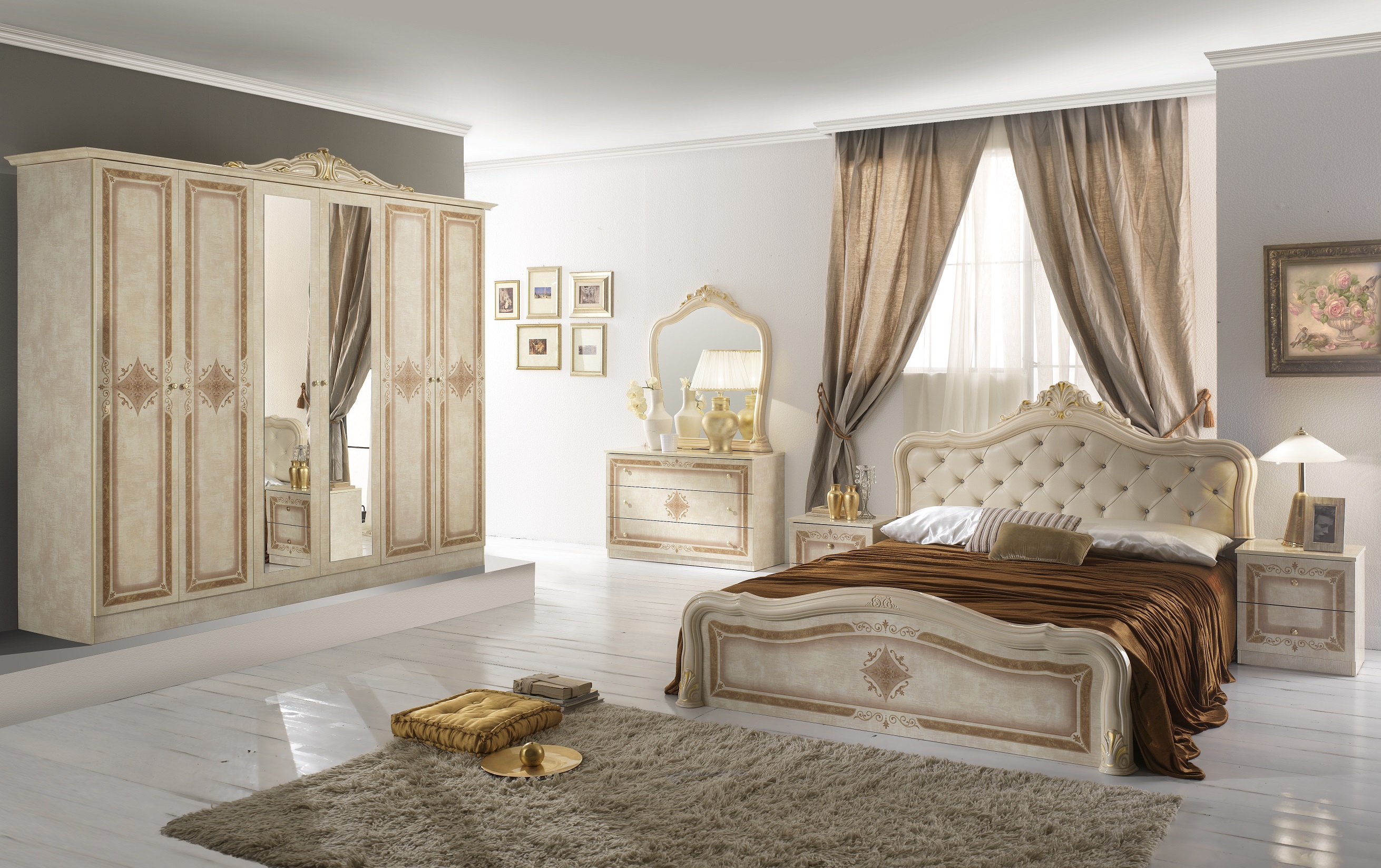 Barock Schlafzimmer-Set Leana 4-Teilig in Beige