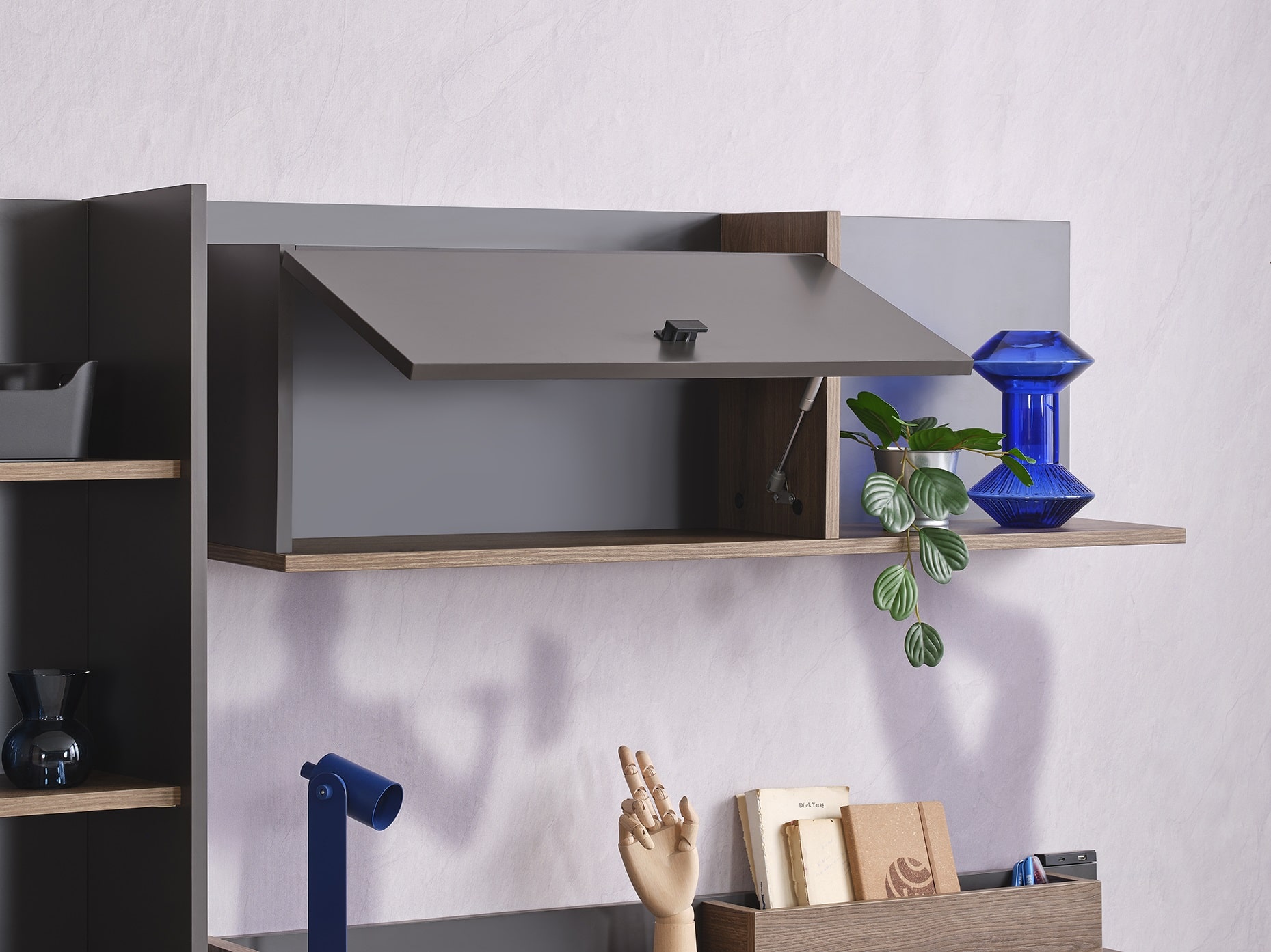 Wandregal Craft in Anthrazit/Holzoptik