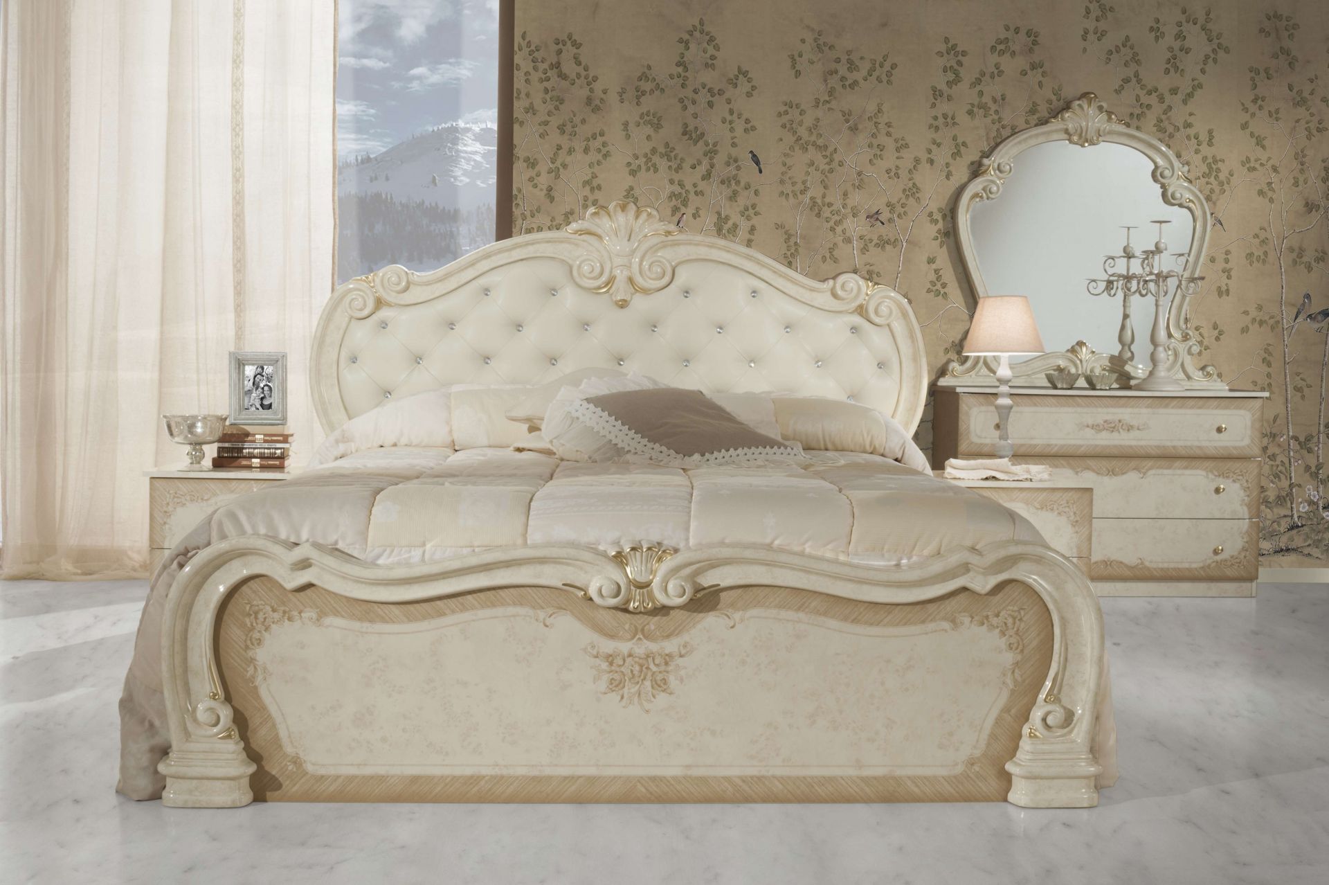 Barock Schlafzimmer-Set Serafina in Beige 6-Teilig