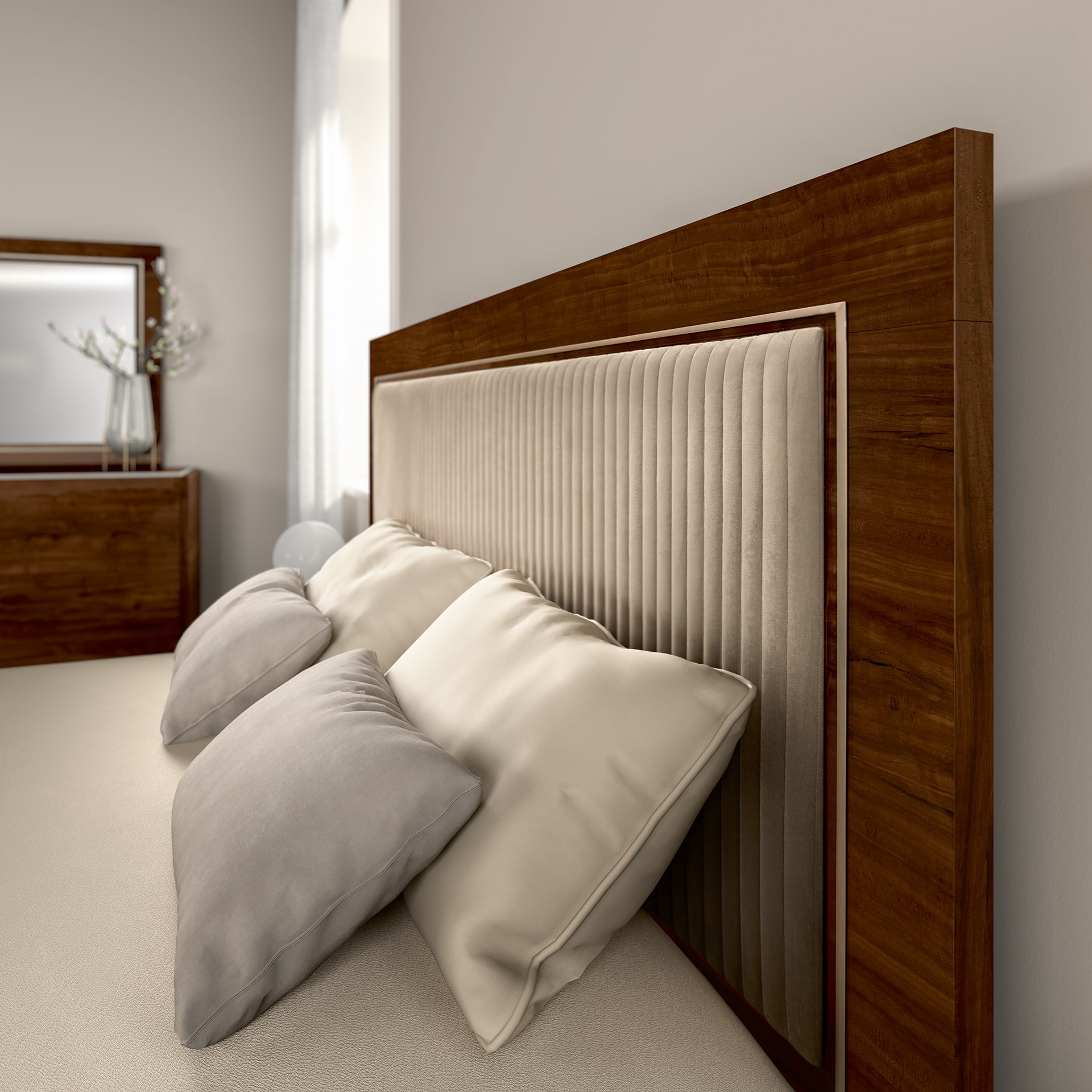 Doppelbett Eve mit Kopfteilpolsterung