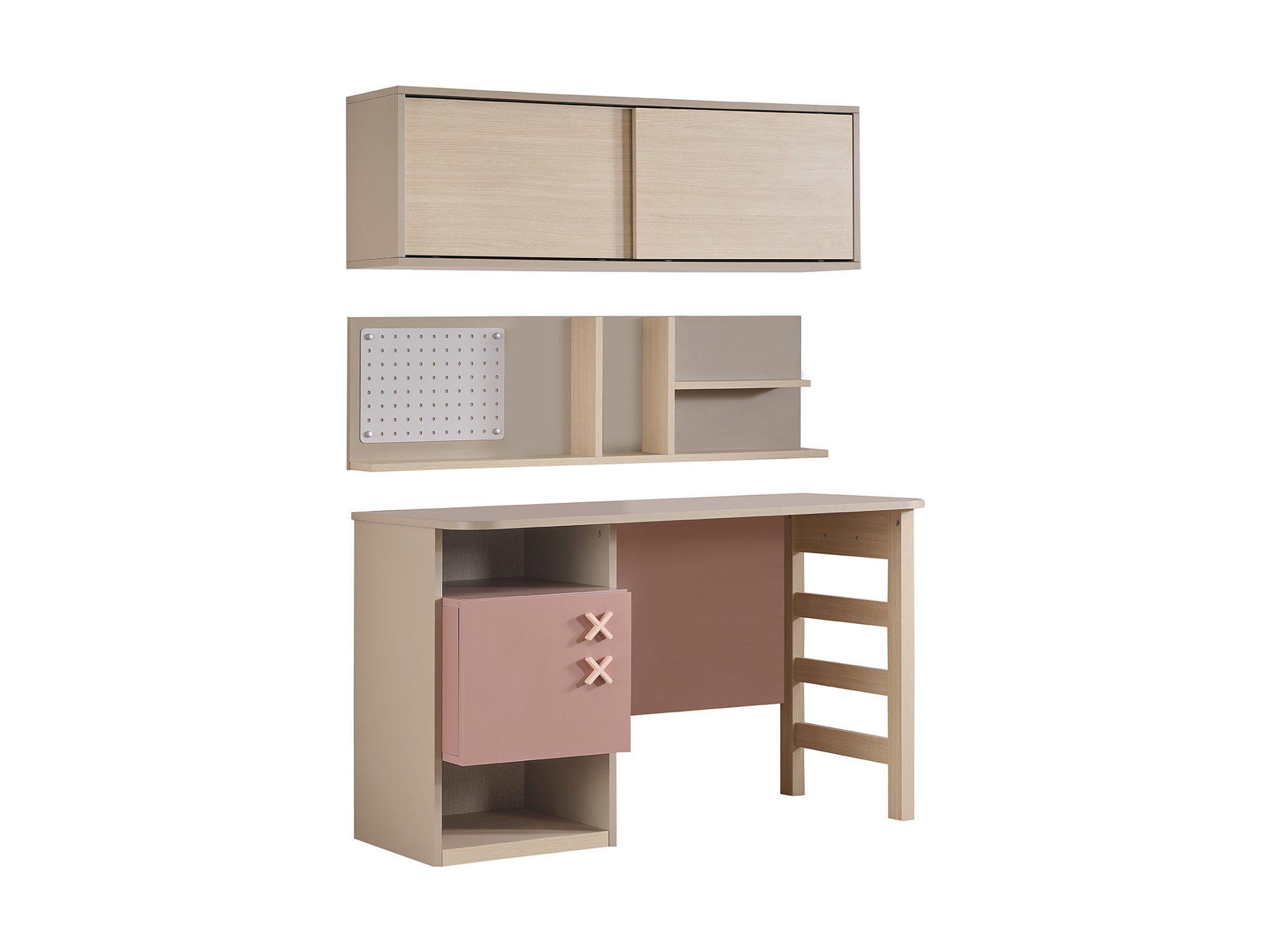 Schreibtisch-Set Rosie 4-Teilig in Rosa/Beige