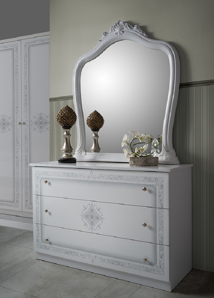 Barock Schlafzimmer-Set Leana 6-Teilig in Weiß/Silber