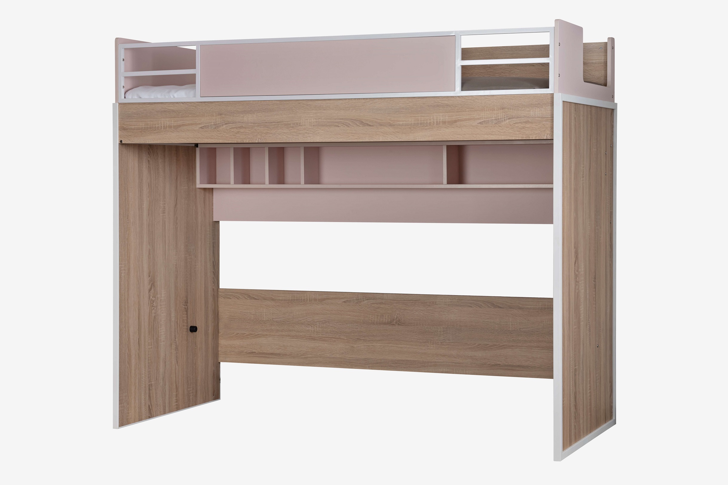 Etagenbett Angel 5-Teilig in Holzoptik/Weiß/Pink