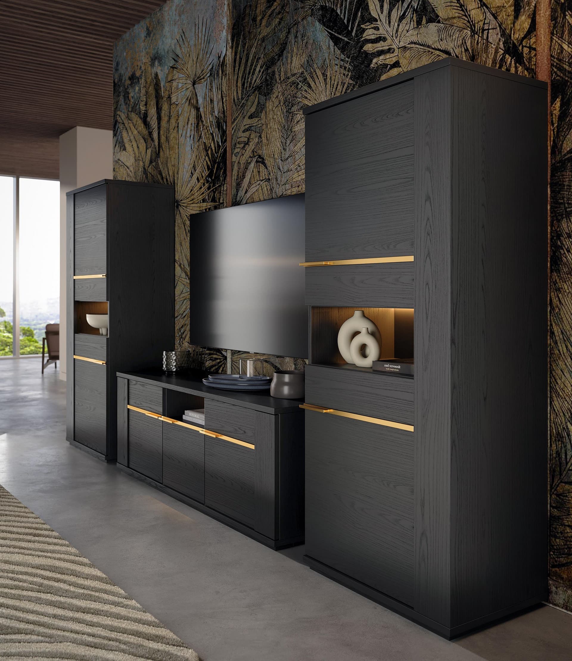 Pegaso wall unit in black and gold from Interdesign24