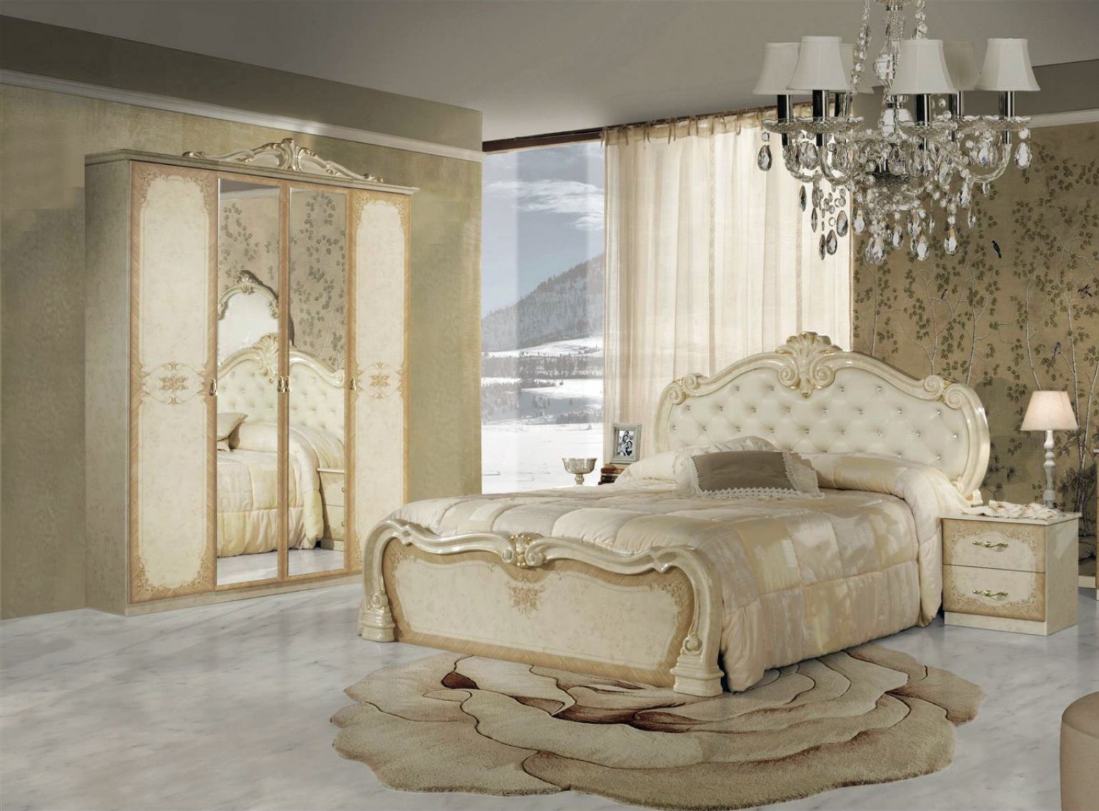 Barock Schlafzimmer-Set Serafina in Beige 4-Teilig
