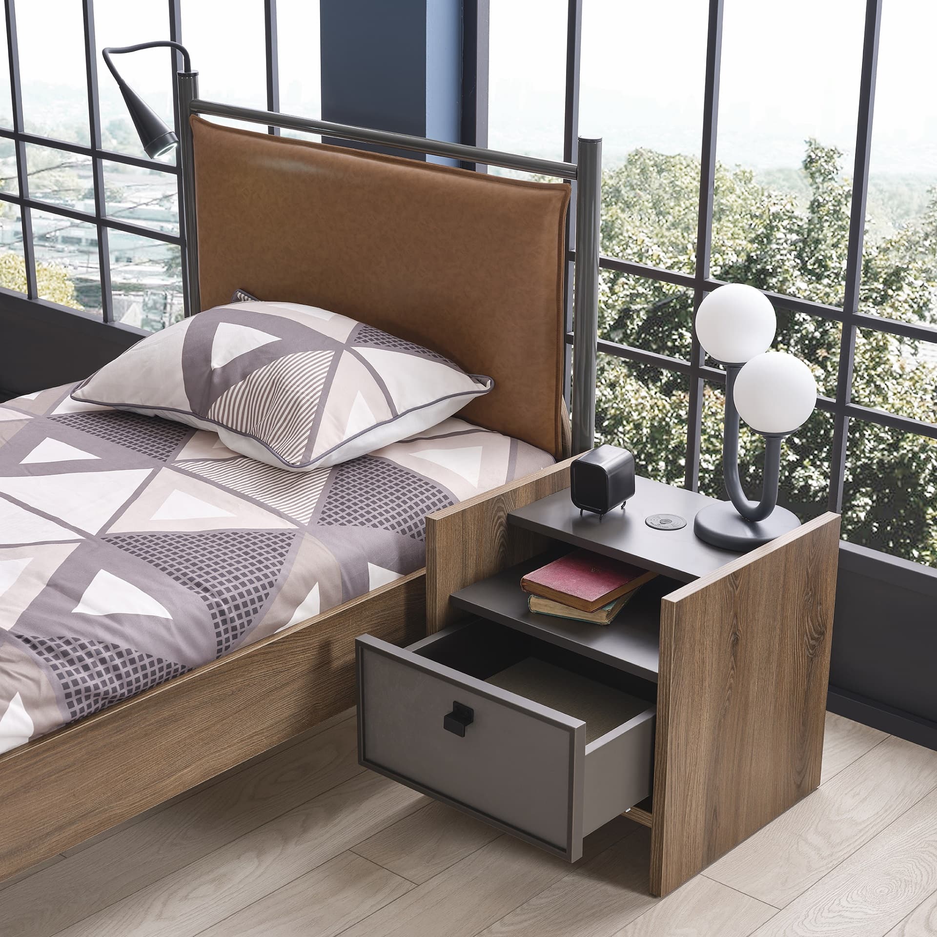 Nachttisch Craft in Anthrazit/Holzoptik