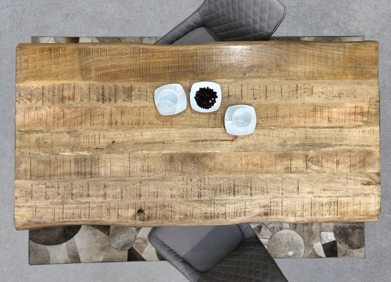 Baumkante-Esstisch TABLES & CO 160 x 85 cm Mango natur sägerau mit X-Gestell