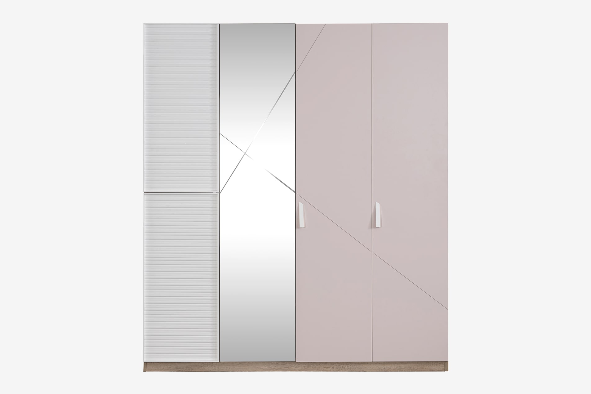 Kleiderschrank Angel 4-Türig in Holzoptik/Weiß/Pink