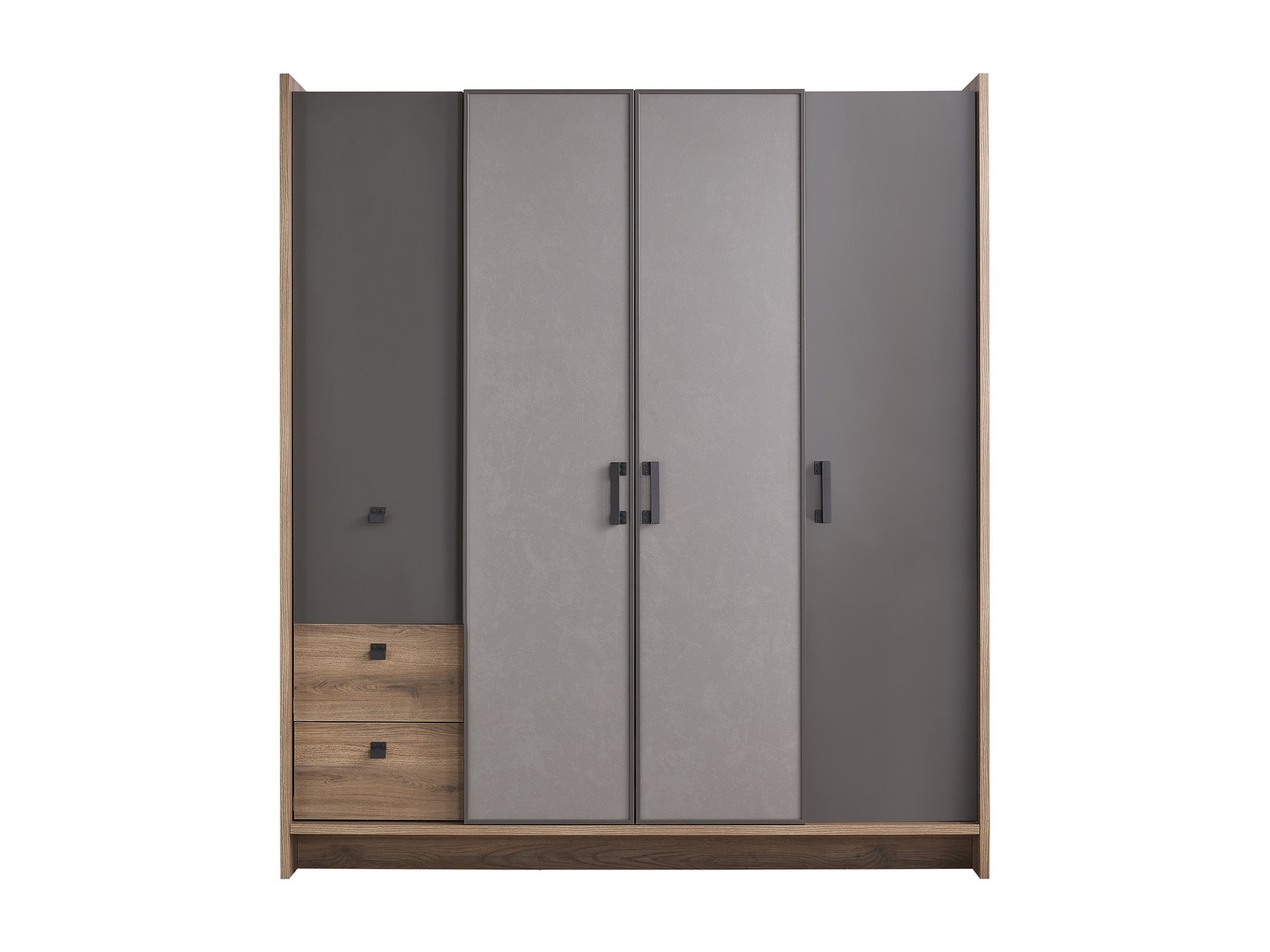 Kleiderschrank Craft 4-Türig in Anthrazit/Silbergrau/Holzoptik