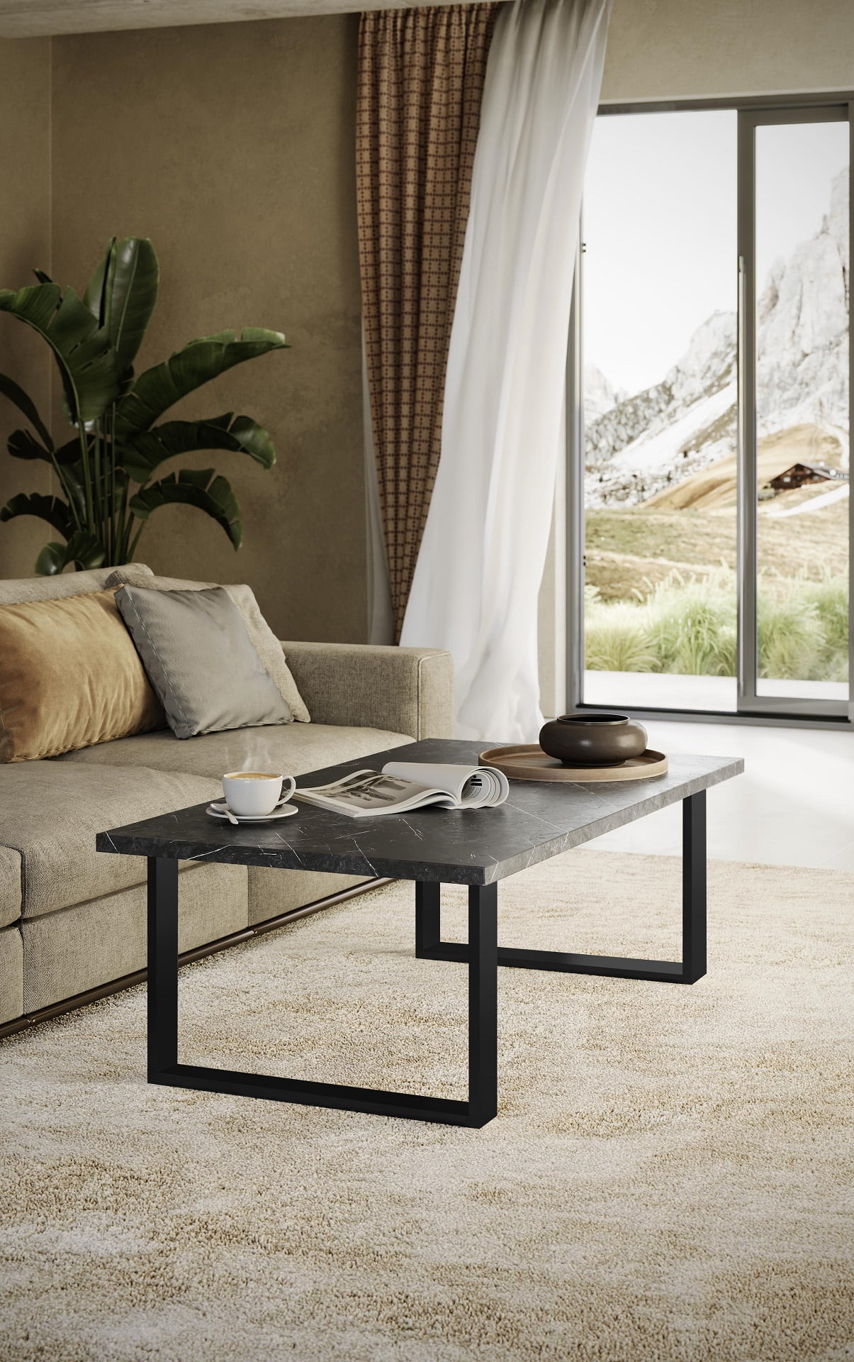Couchtisch Orion in Marmoroptik/Schwarz