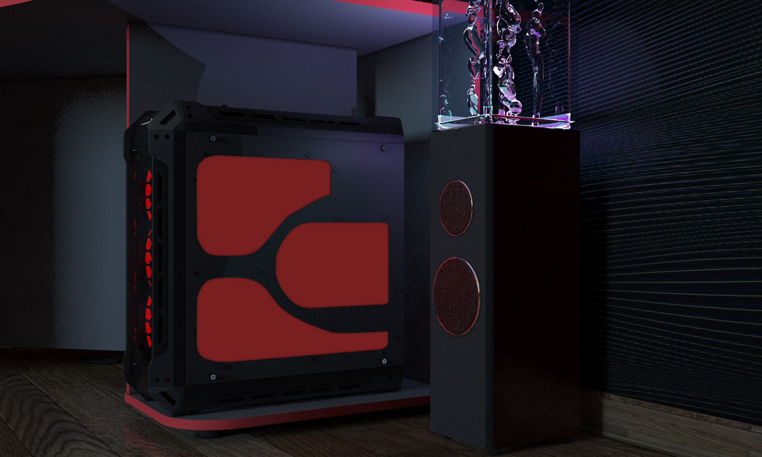 Gamingtisch Xeno, in Anthrazit/Rot für mehrere Monitore