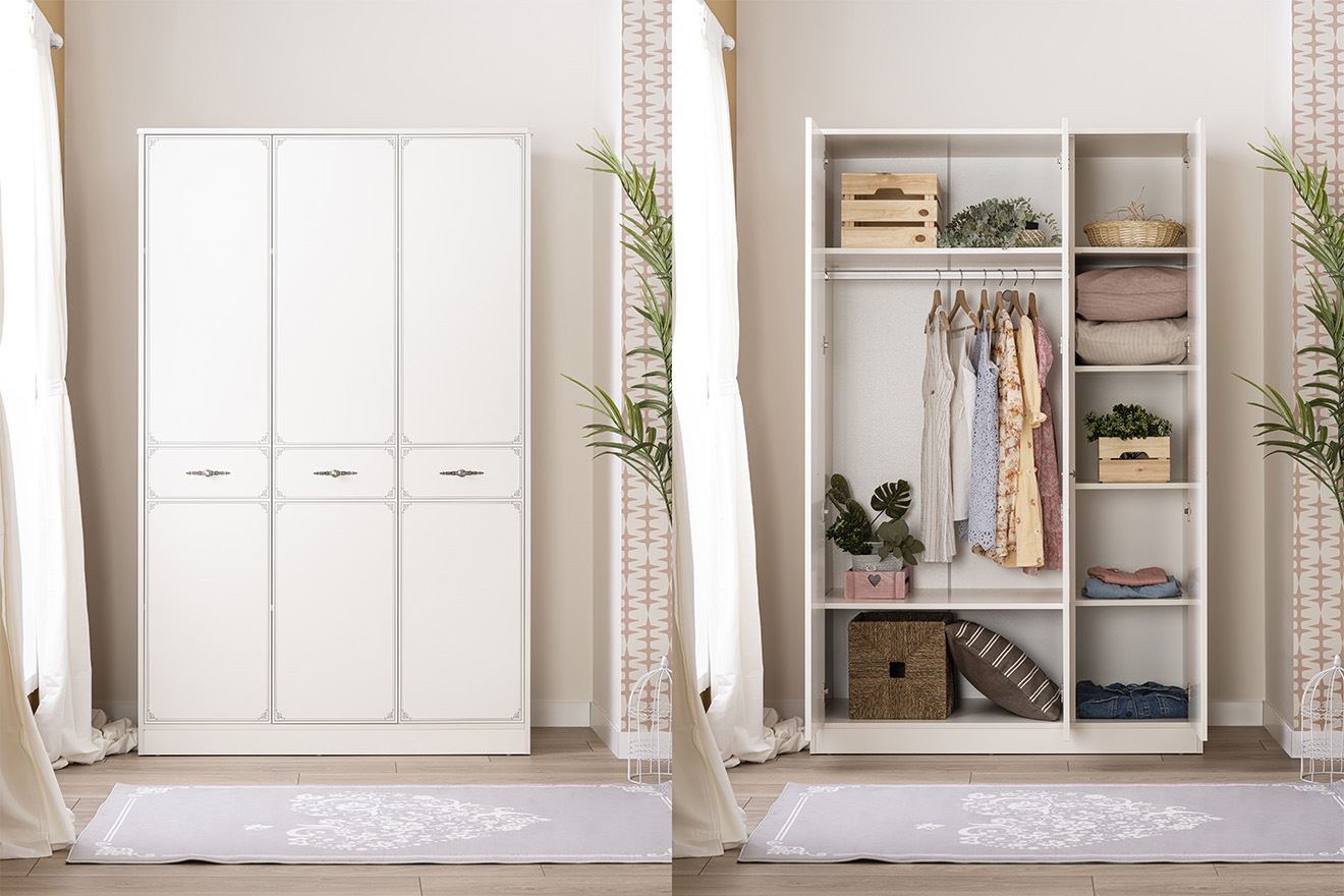 Kleiderschrank Pearl 3-Türig in Weiß