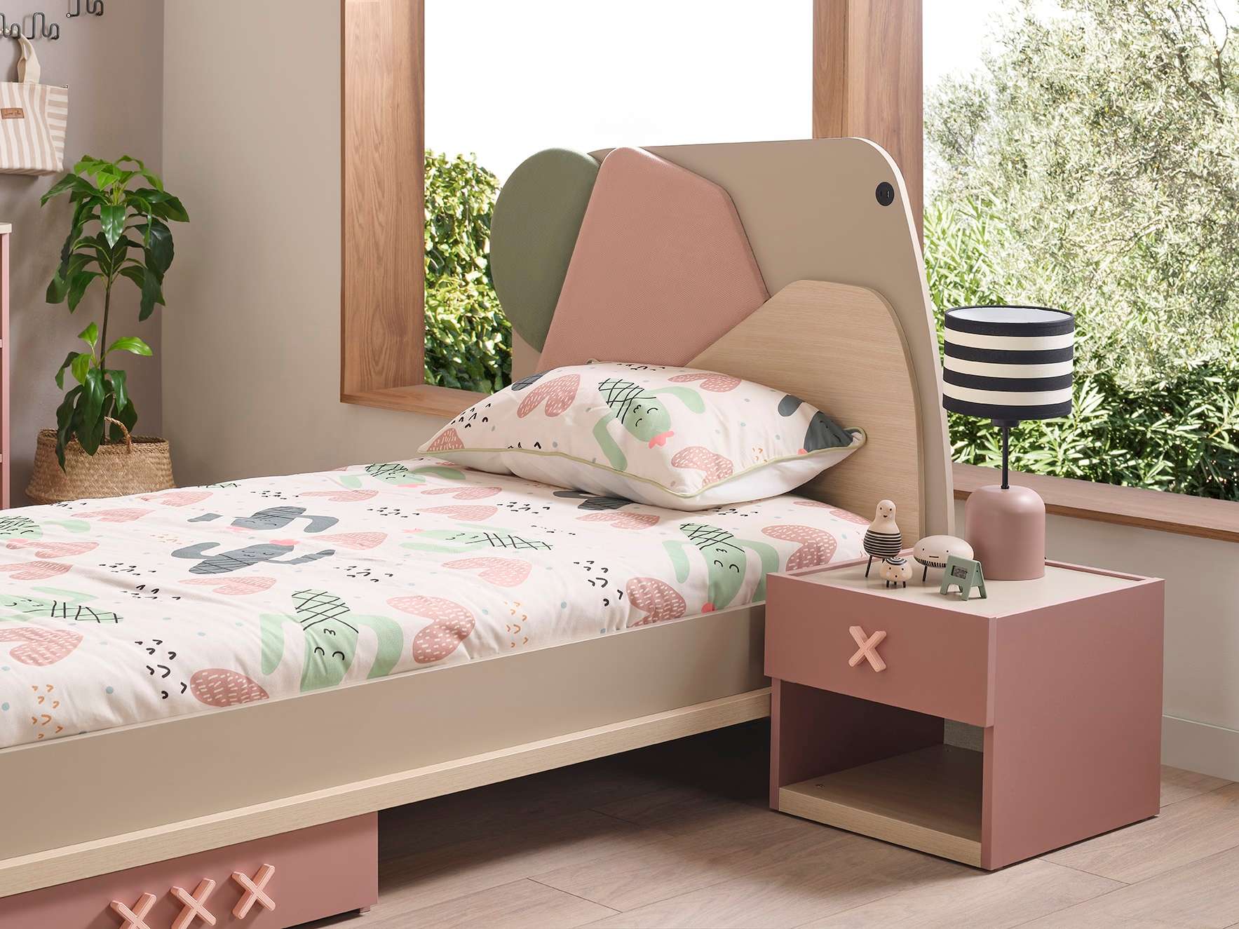 Nachttisch Rosie in Rosa/Beige