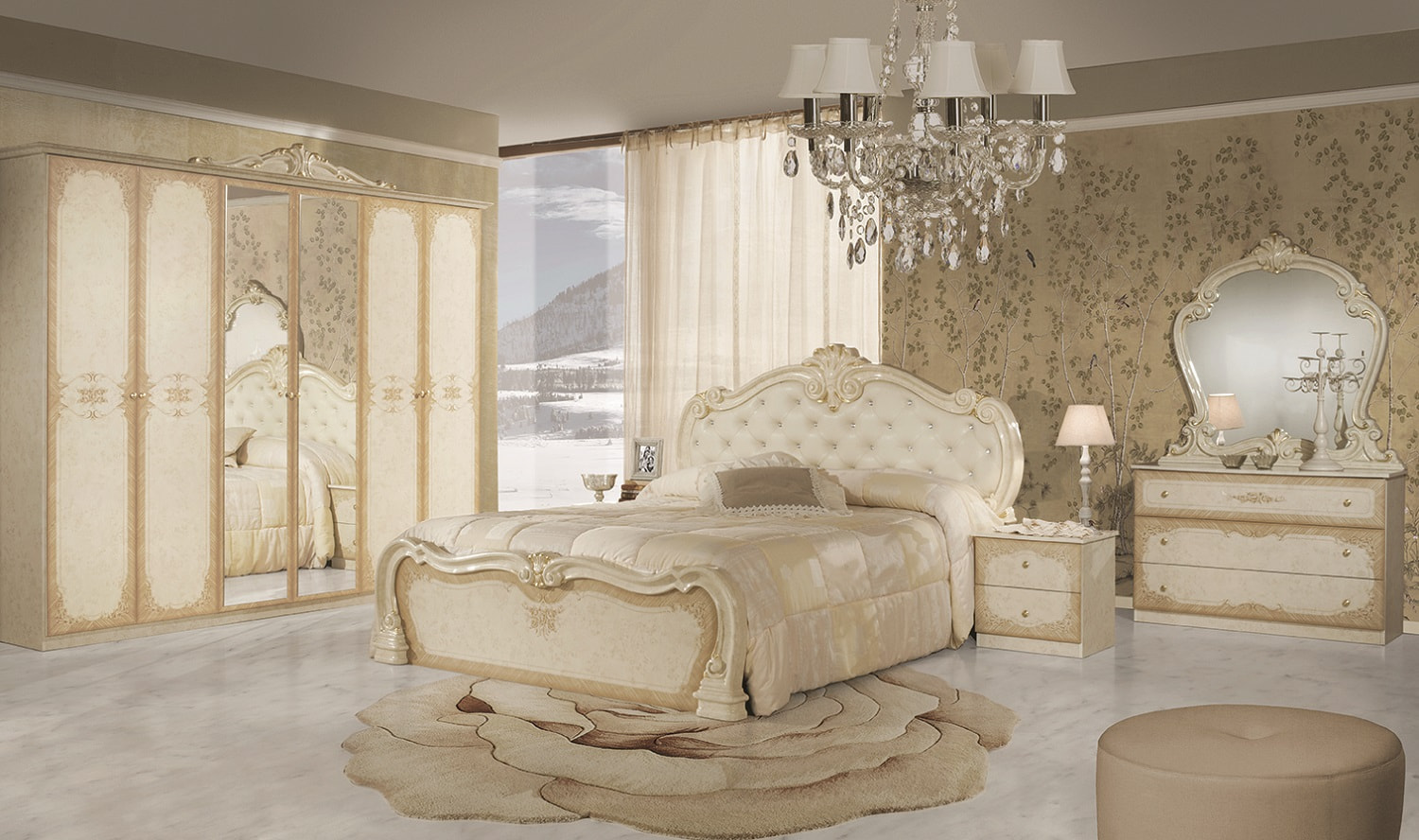 Barock Schlafzimmer-Set Serafina in Beige 4-Teilig
