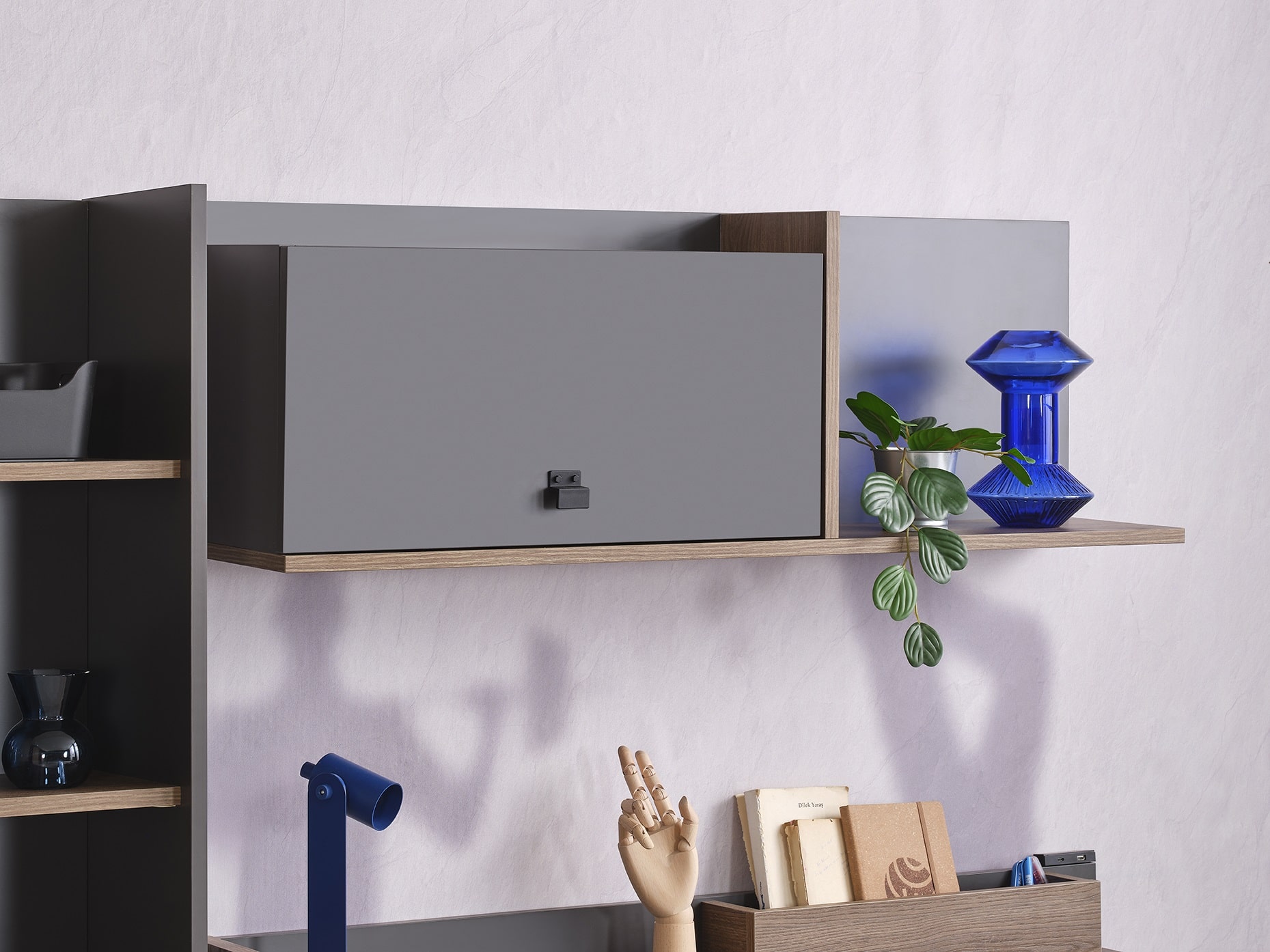 Wandregal Craft in Anthrazit/Holzoptik