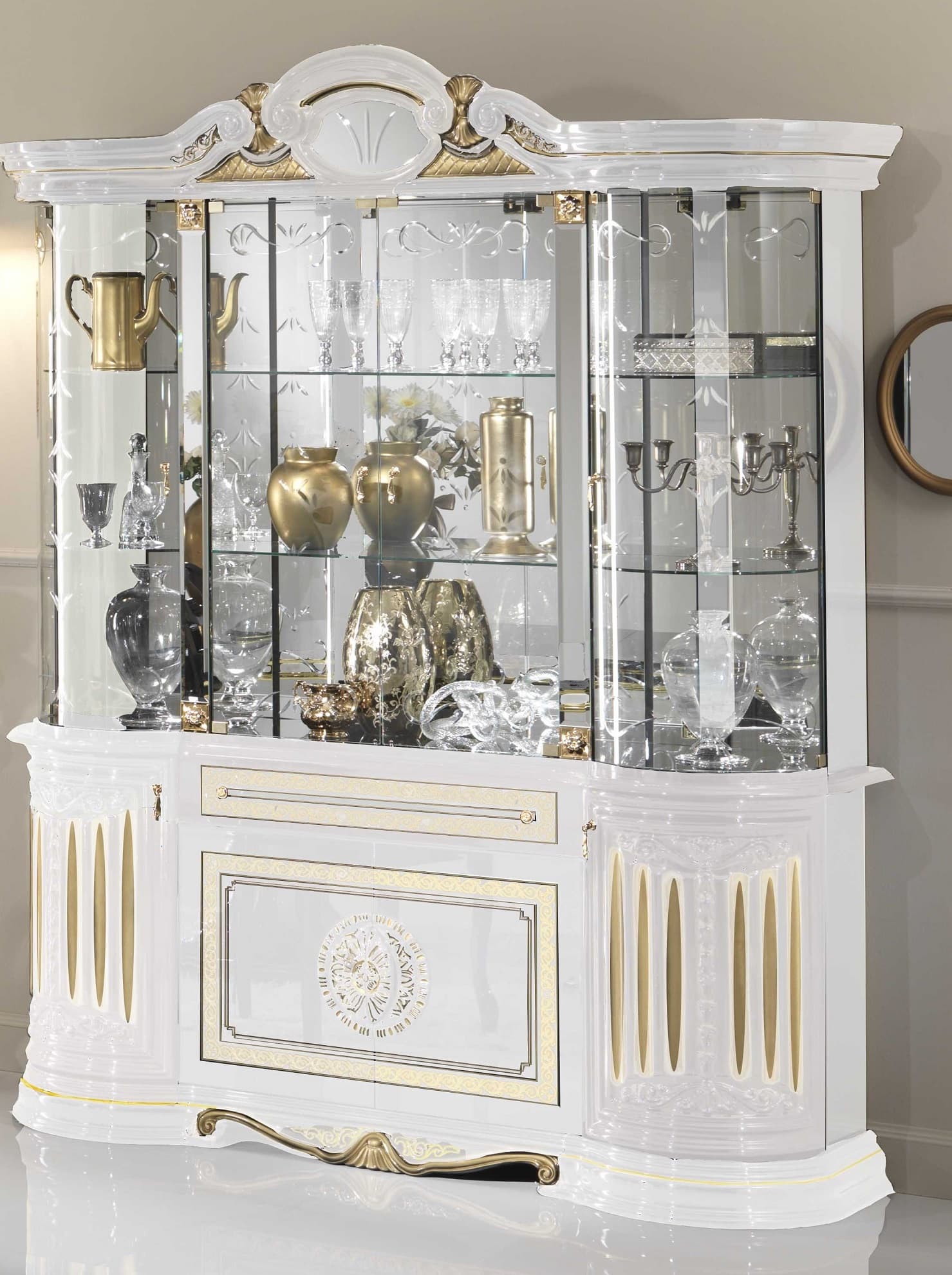 Barock Vitrine Bella 8-Türig in Weiß/Gold Hochglanz
