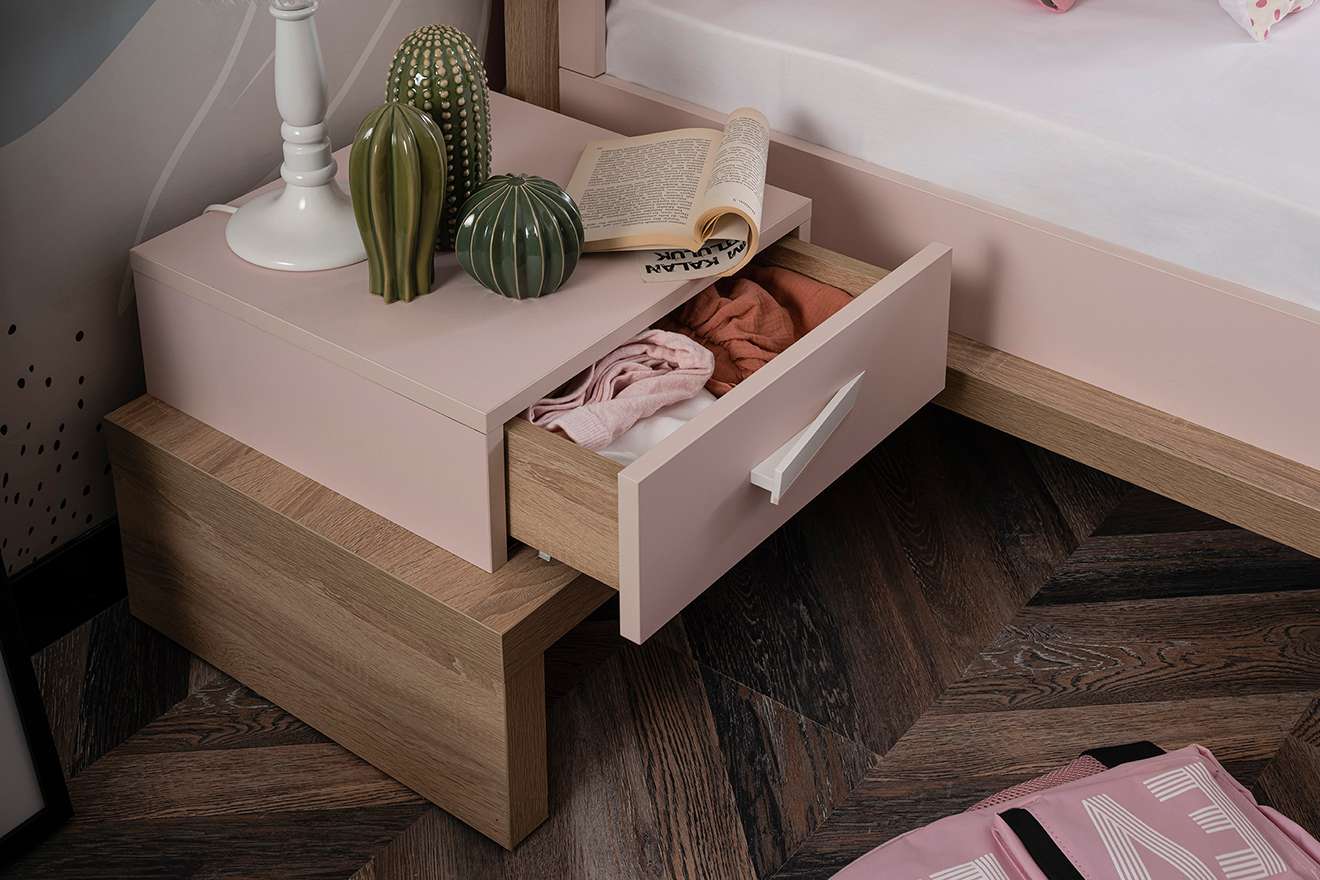 Jugendzimmer-Set Angel 4-Teilig in Holzoptik/Pink