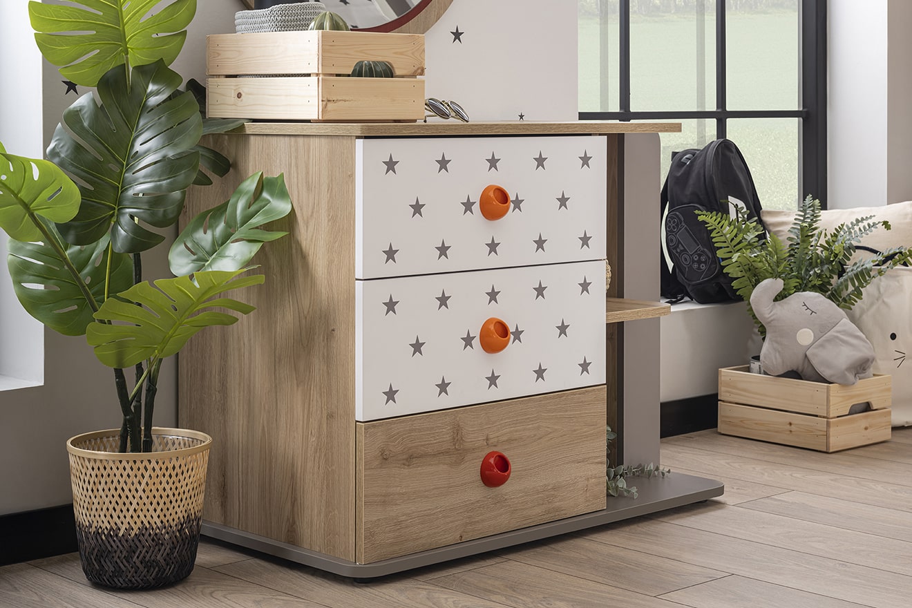 Kommode Stars mit 3 Schubladen in Holzoptik/Braun