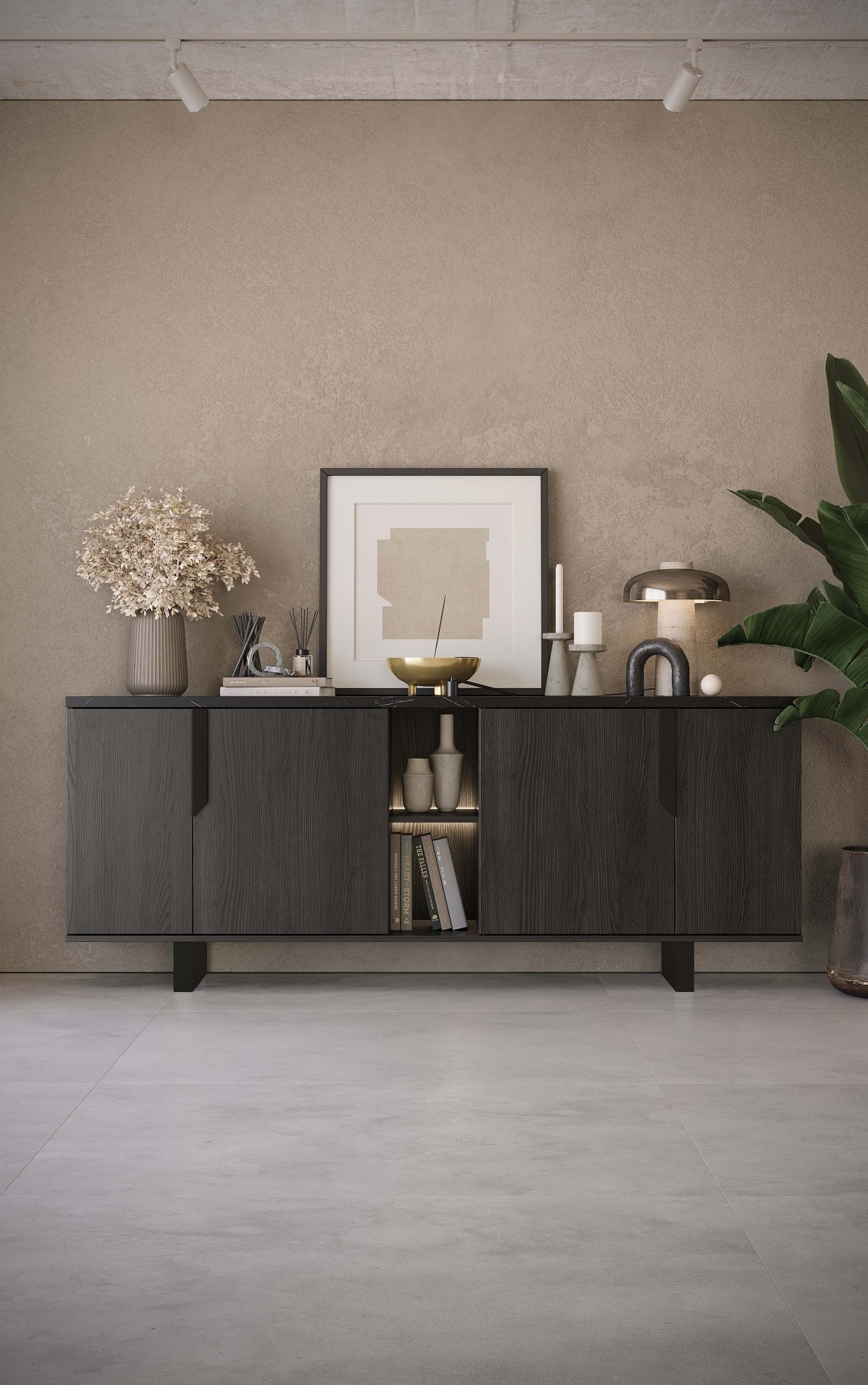 Sideboard Orion in Rosenholzoptik/Schwarz